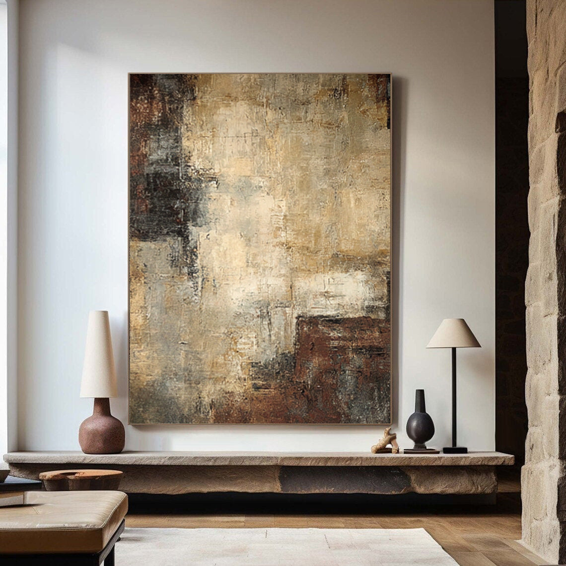 Contemporary Abstract Brown Beige Grey Wall Art #AG 048