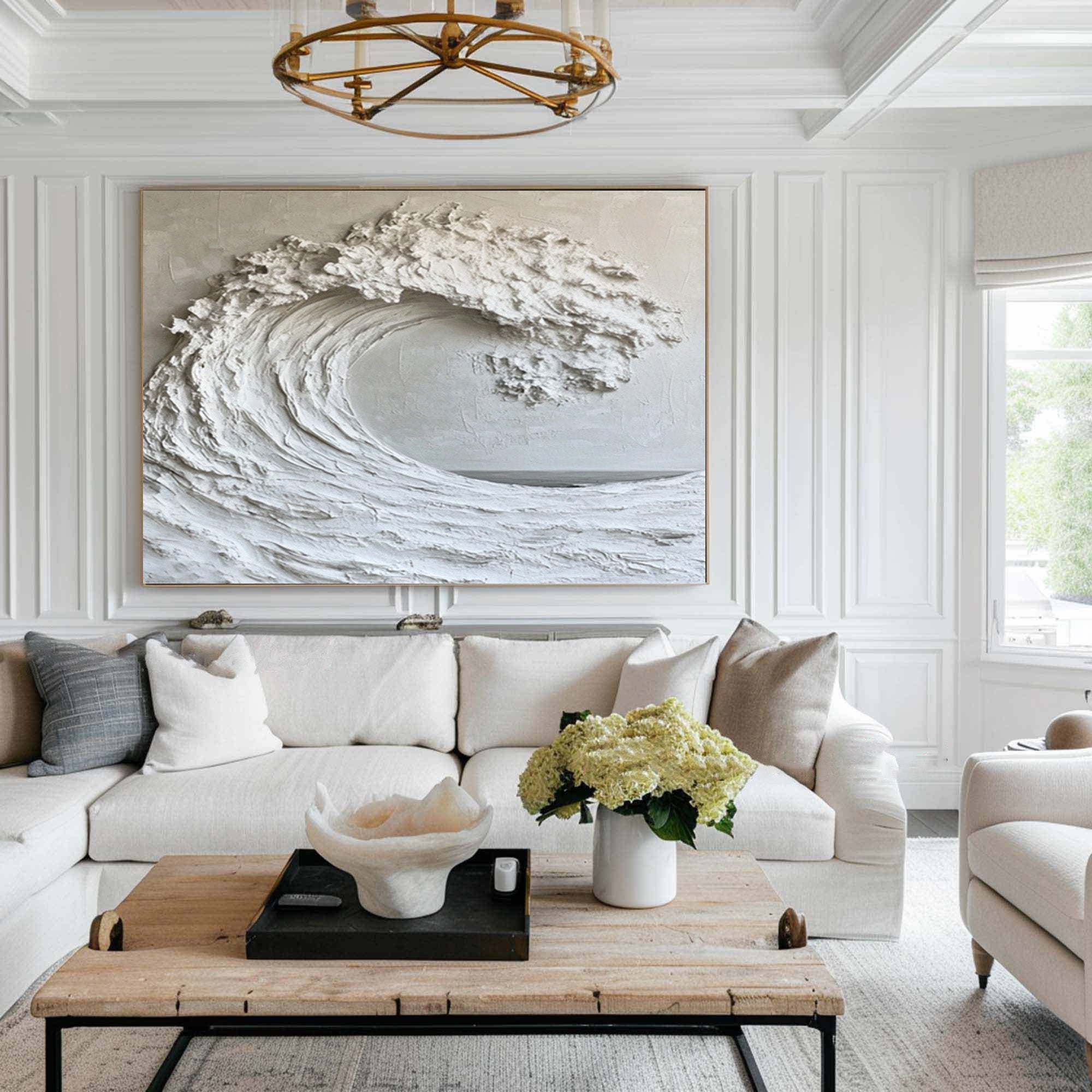 Large White Wave Painting - Ocean Art for Modern Homes #AG 050