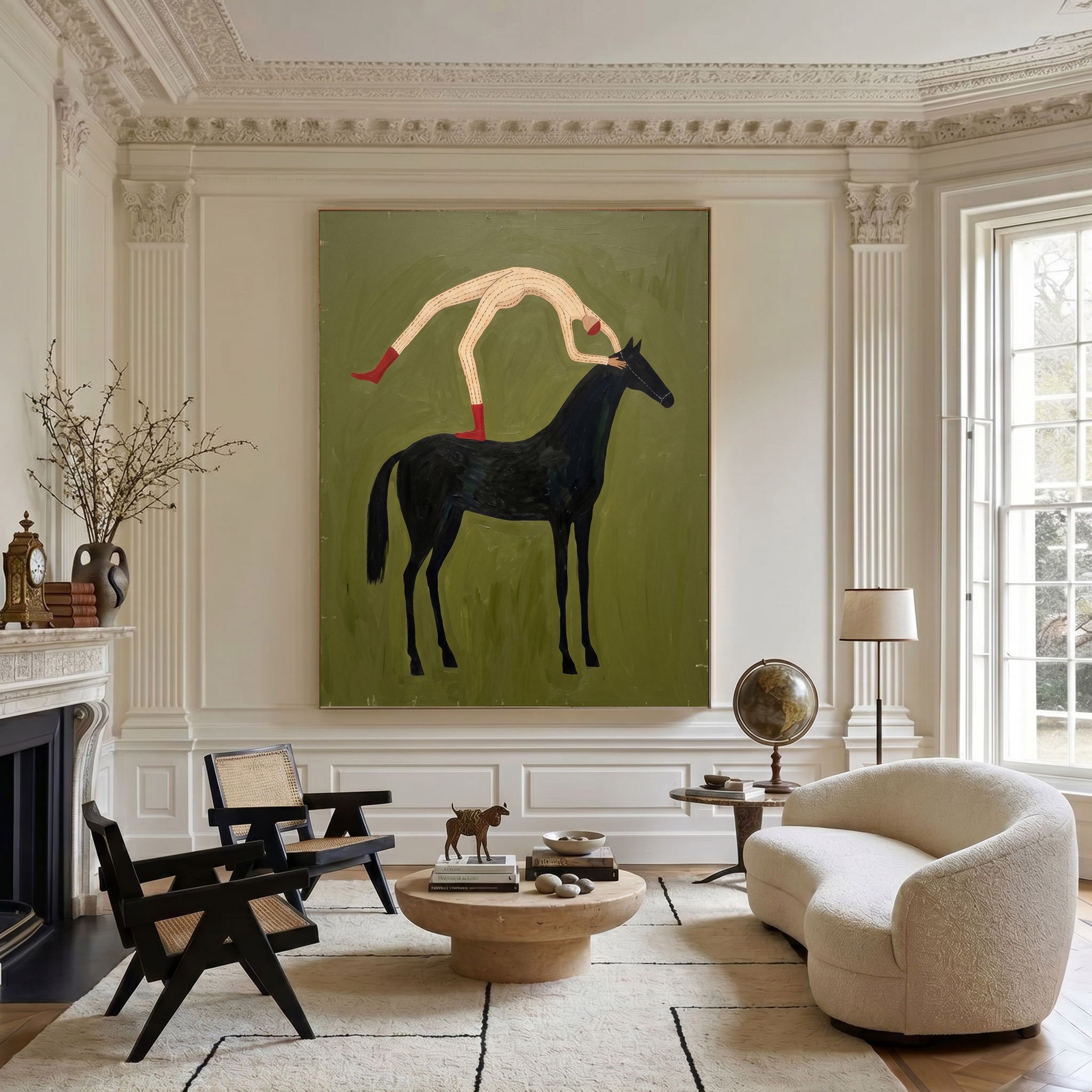Large Cowboy Horse Wall Art Modern Western Minimalist Canvas Painting