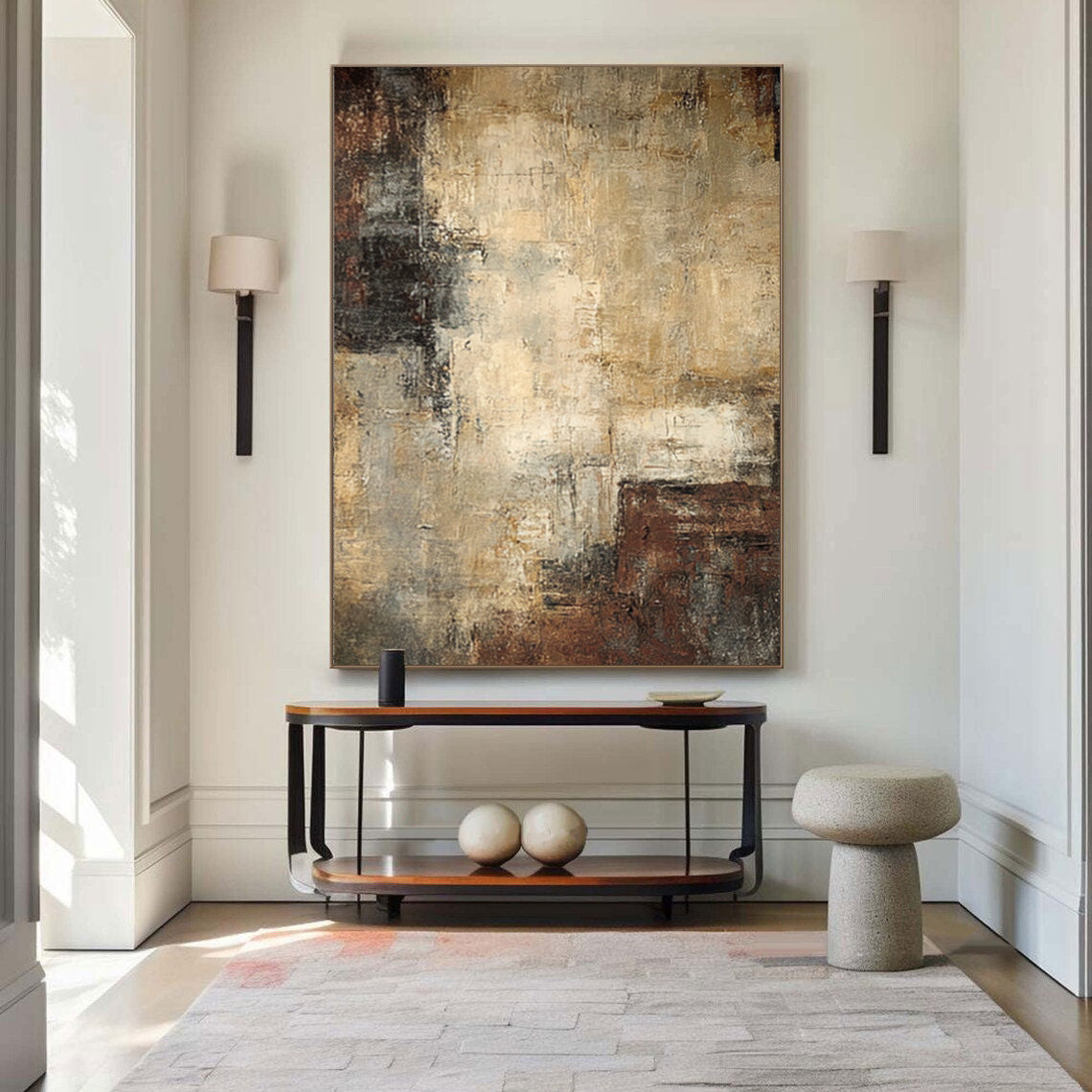 Contemporary Abstract Brown Beige Grey Wall Art #AG 048