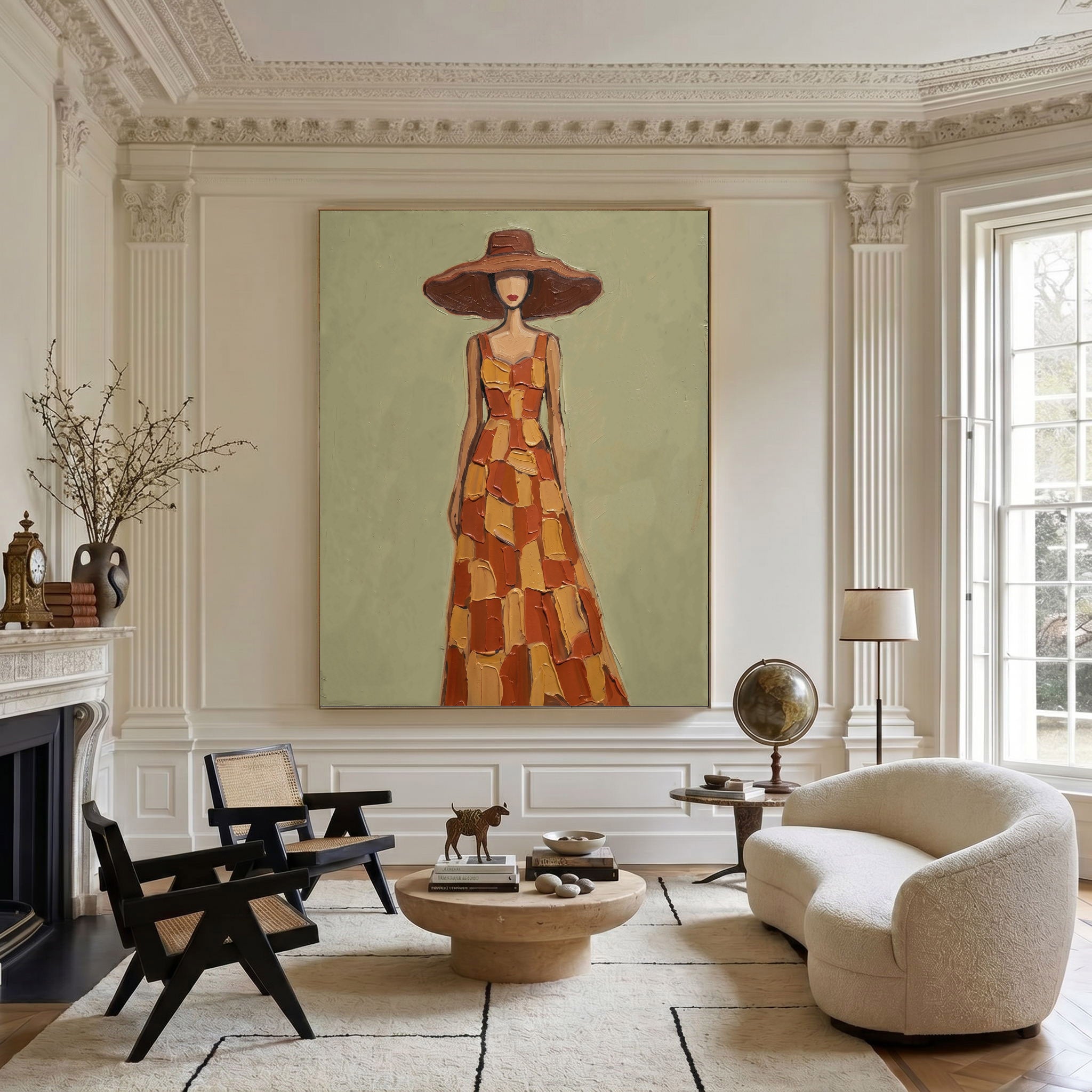 Large Modern Woman Portrait Wall Art Abstract Oil Painting Cowgirl Cowboy Vintage Americana Art Western Ranch Style Decor
