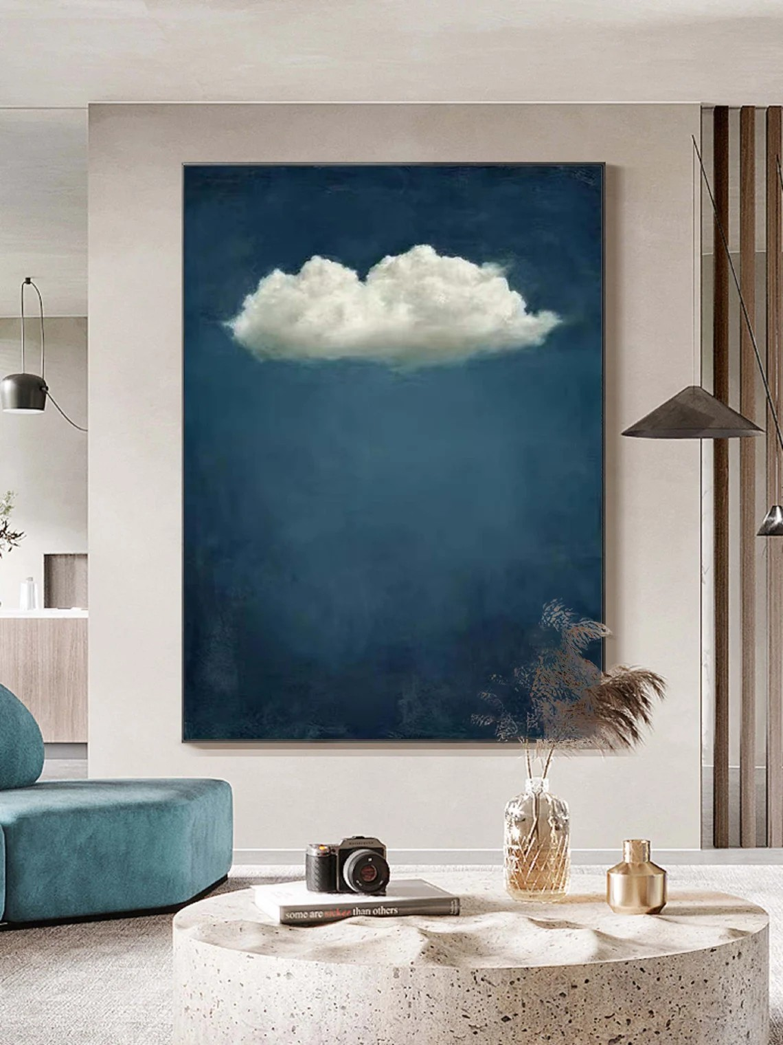 Minimalist Blue Sky and Abstract Cloud Art Modern Wall Decor #OS 073