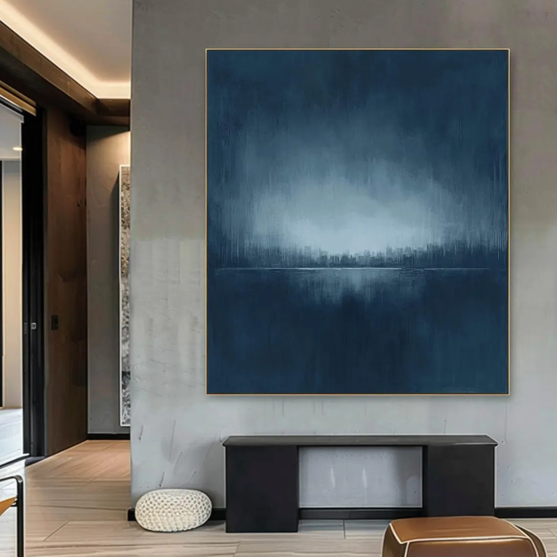 Moody Blue Abstract Landscape Painting for Modern Interiors #AP 104
