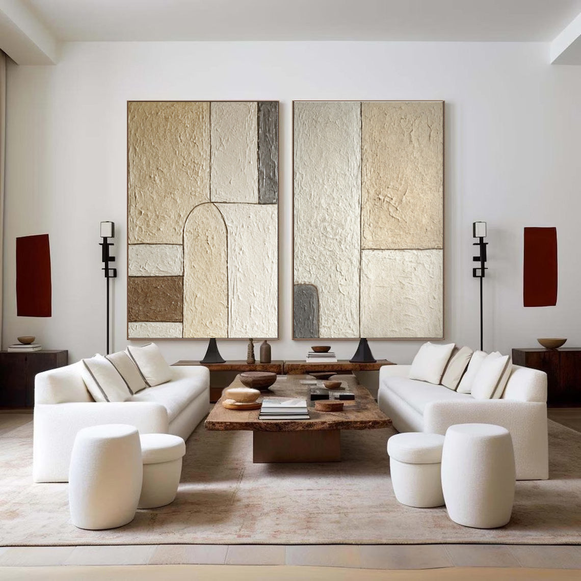 Abstract Geometric Wall Art - Earth Tones Canvas Set Of 2 #AG 049