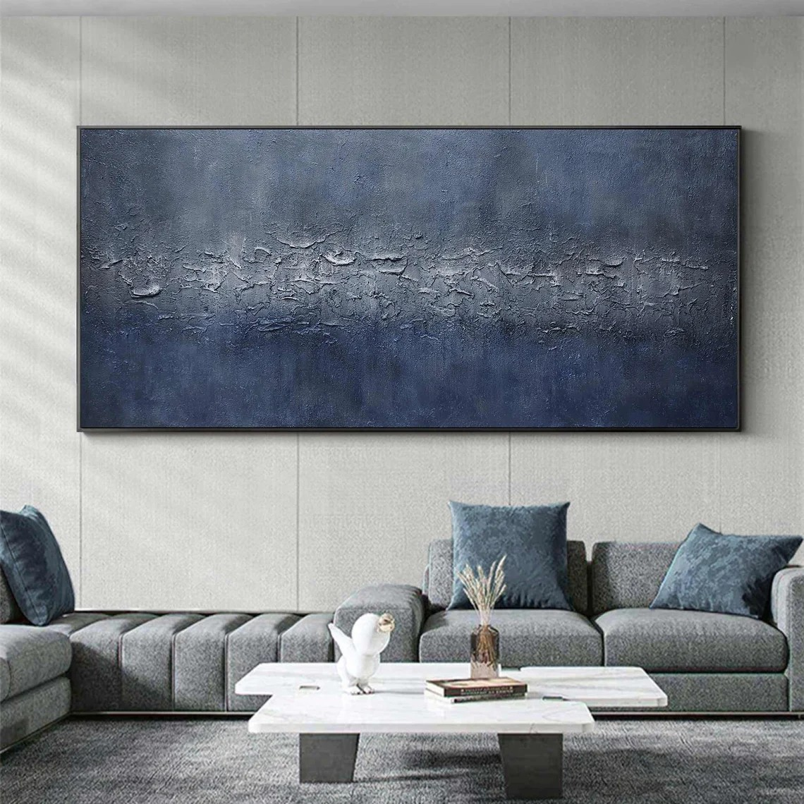 Original Abstract Blue Painting Unique Wall Art