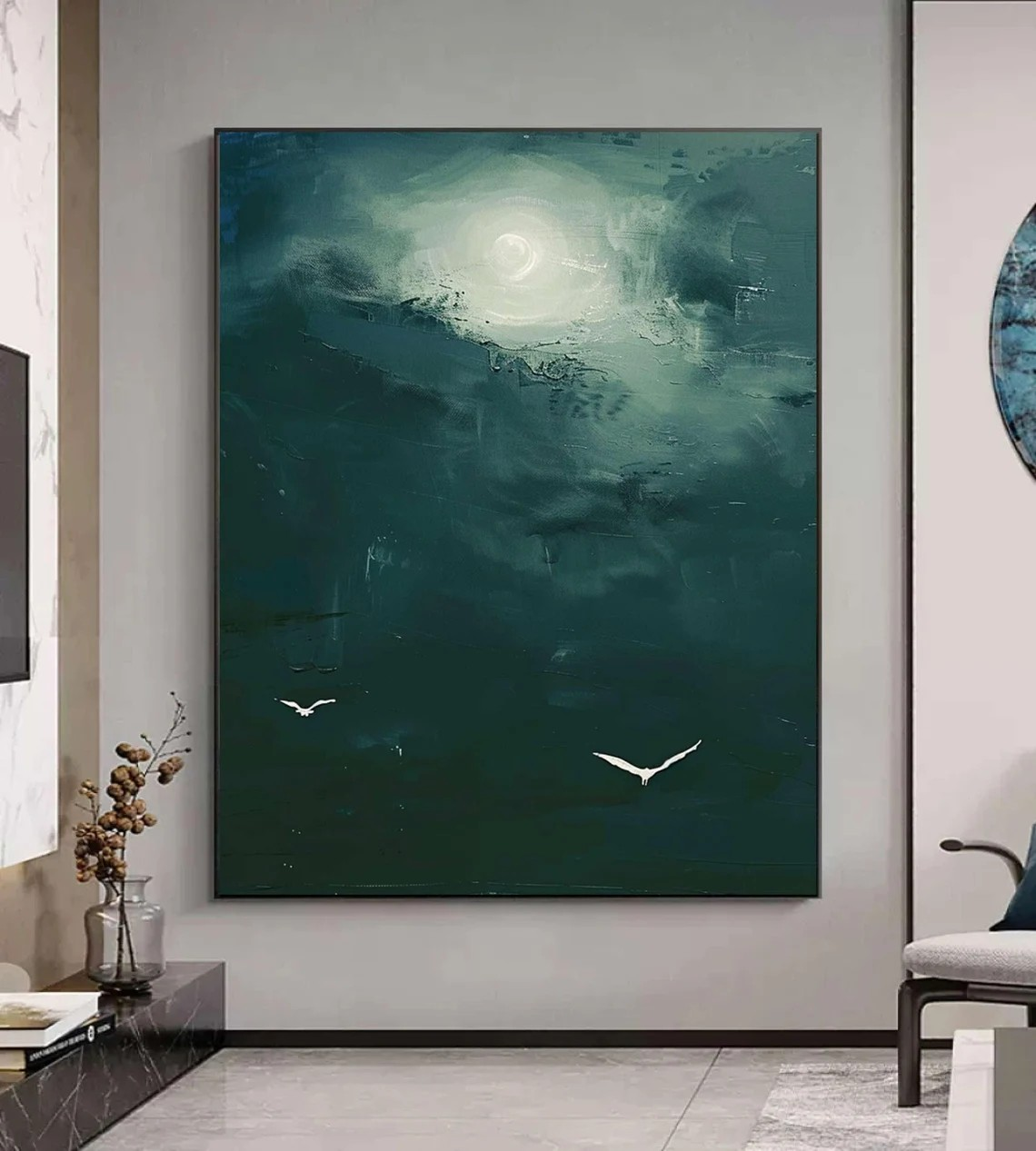 Deep Green Wall Art with Birds