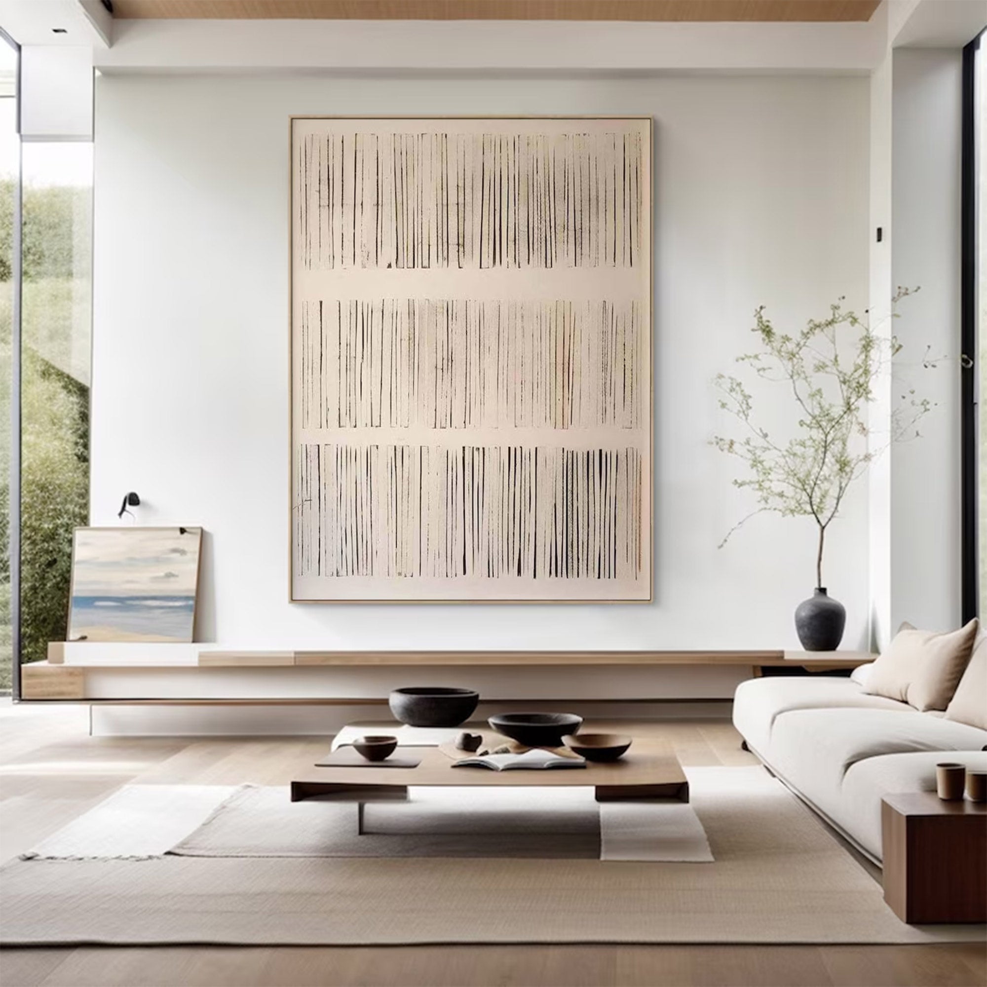 Minimalist Line Art Large Beige Black |KelorArt #AG 106
