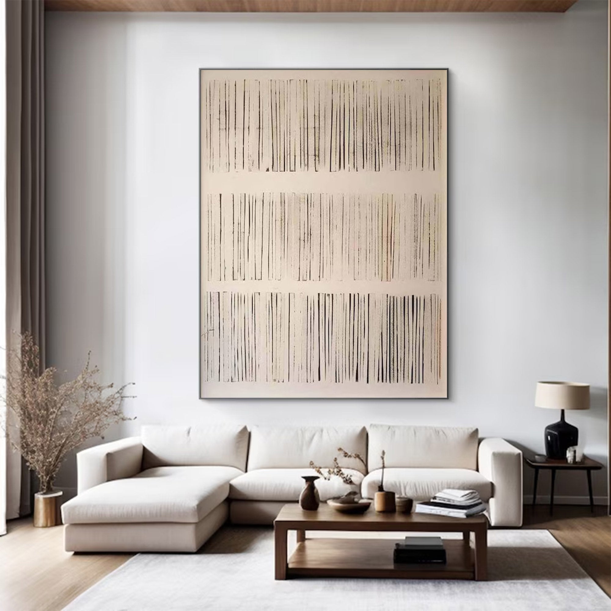 Minimalist Line Art Large Beige Black |KelorArt #AG 106