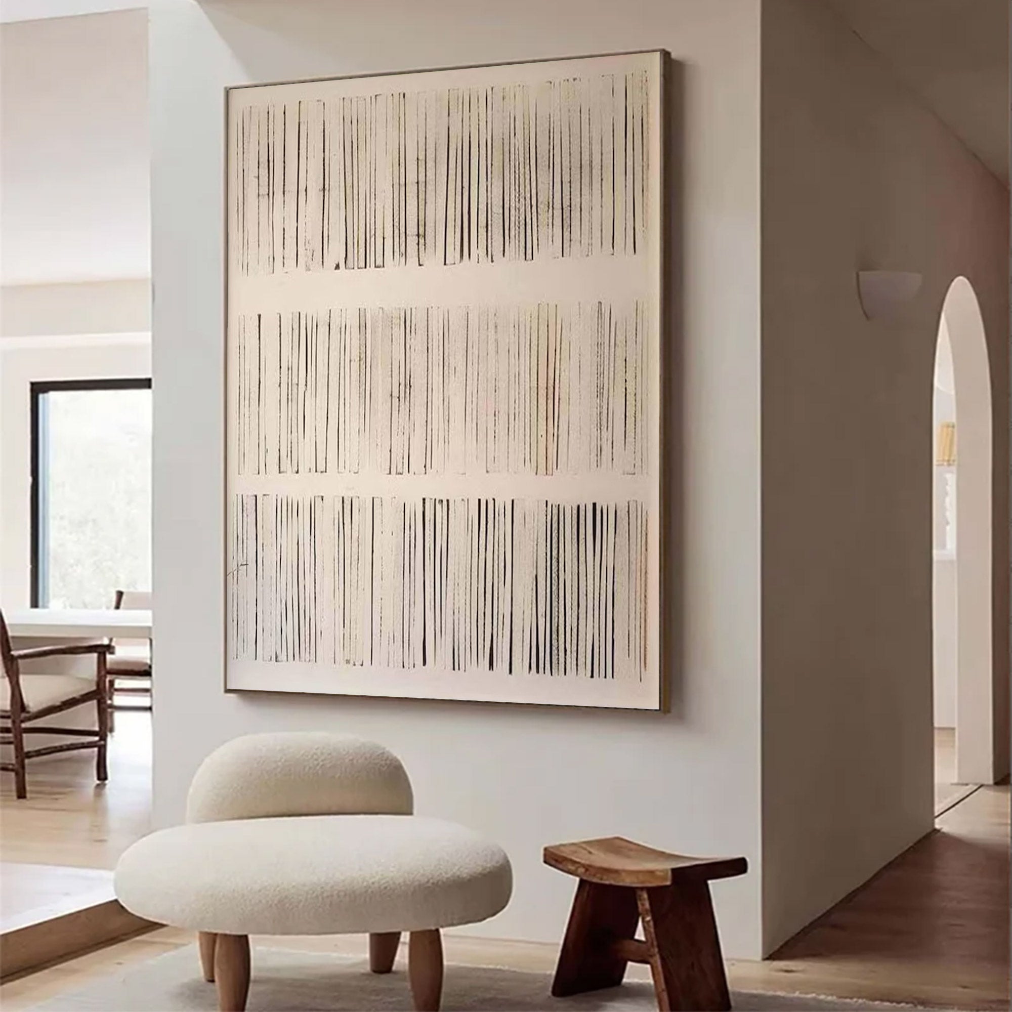 Minimalist Line Art Large Beige Black |KelorArt #AG 106