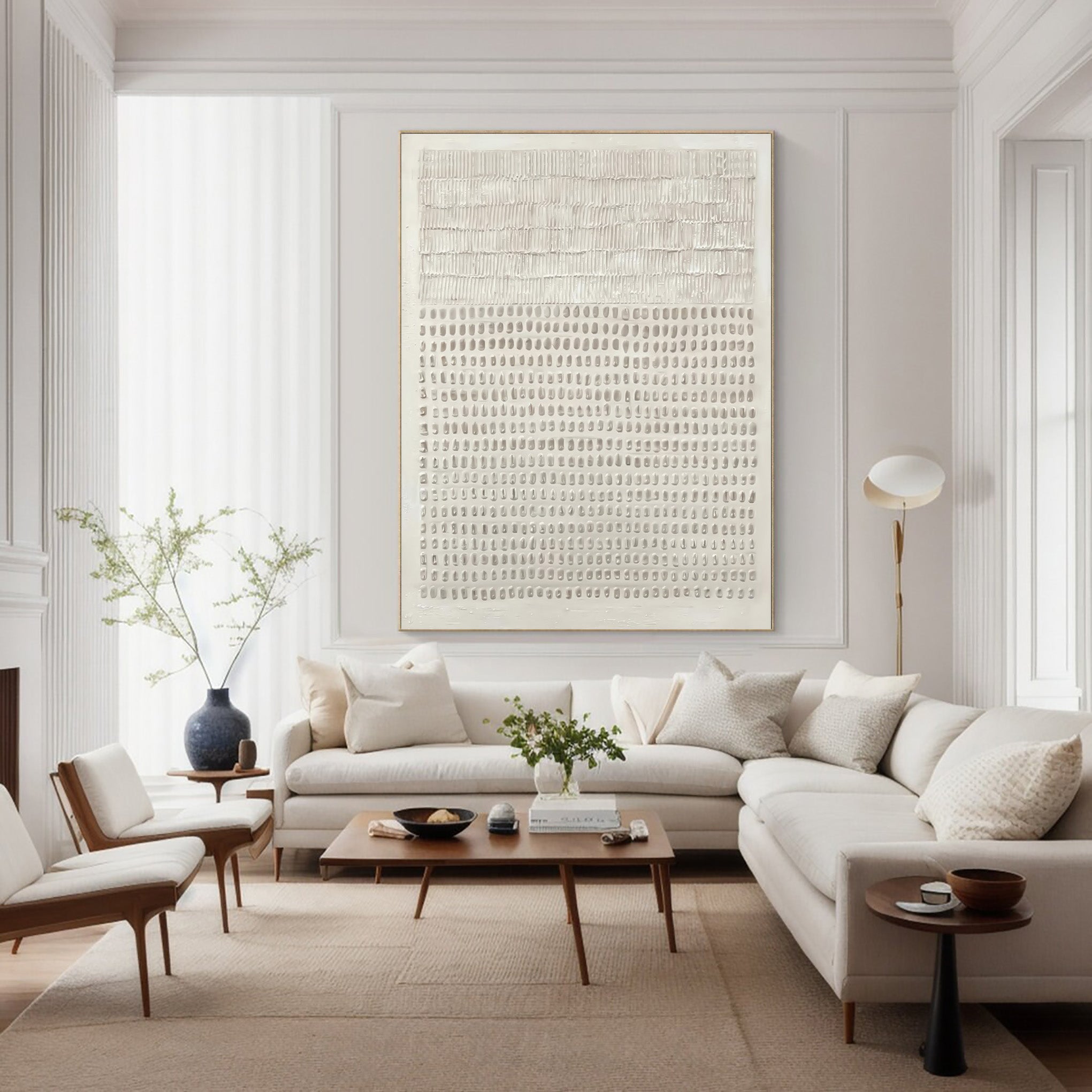 Textured Cream Vertical Paintings Arched Design Wall Art #AG 046