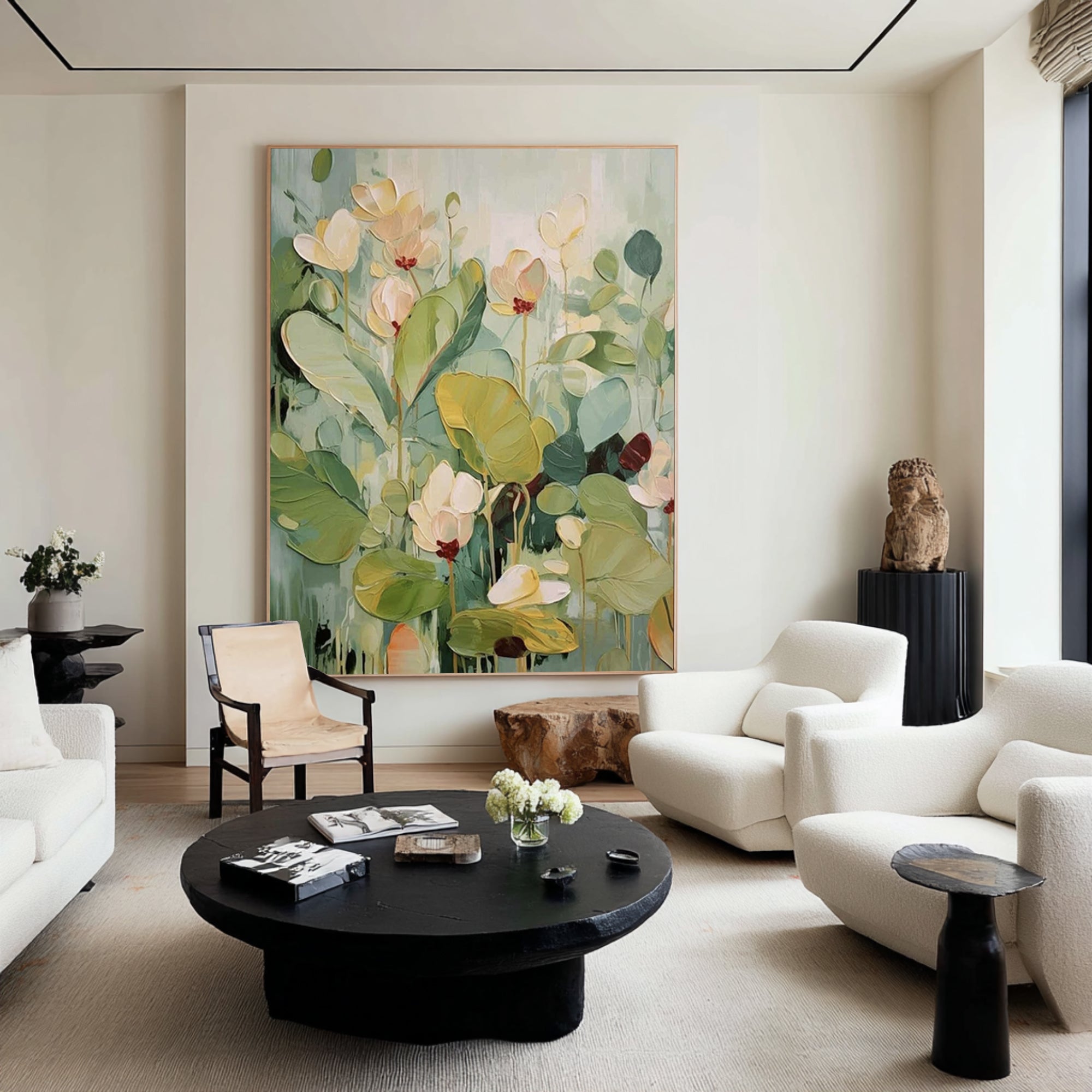 Oversized Green Botanical Canvas Art Contemporary Floral Painting