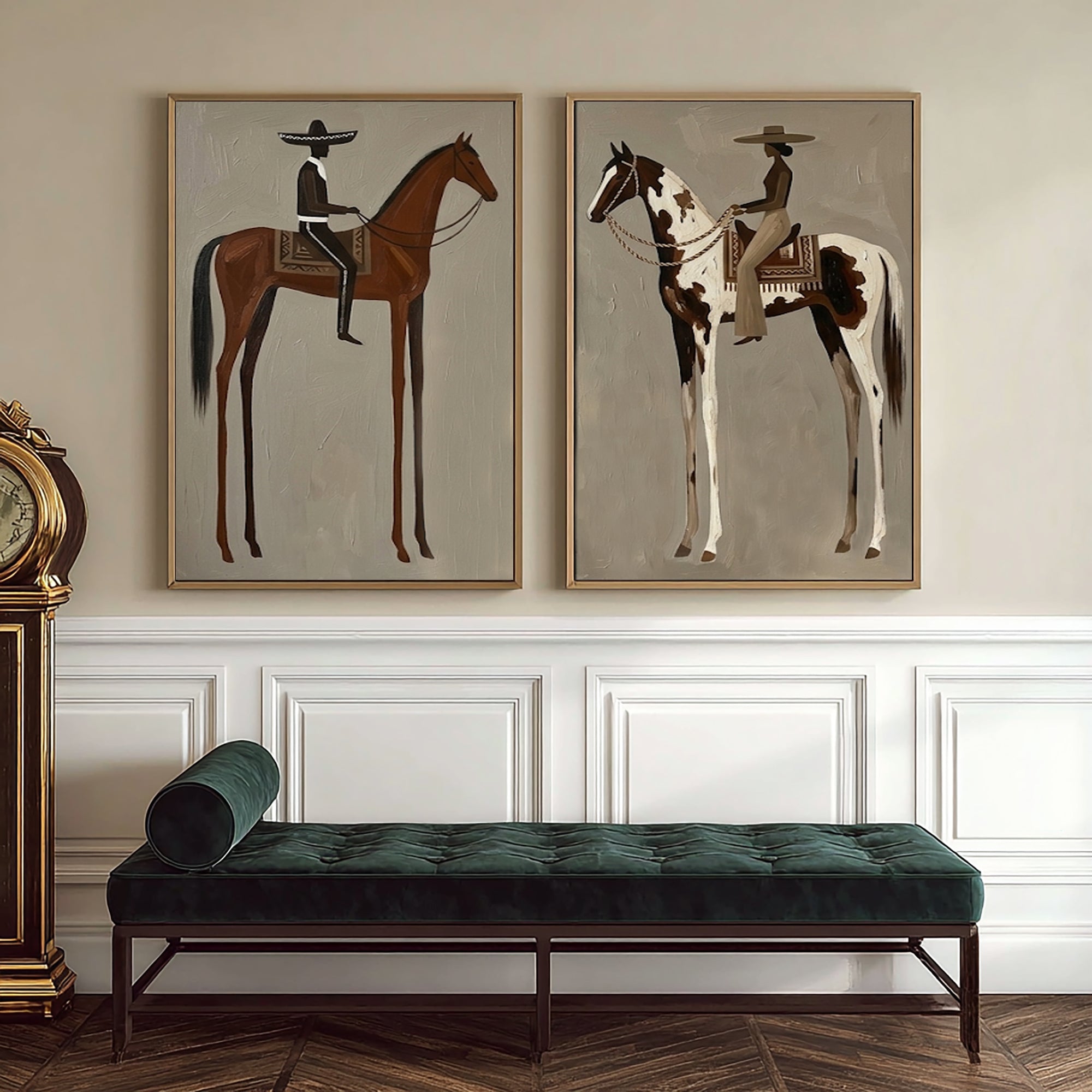 Large Cowboy Cowgirl Wall Art Western Ranch Horse Oil Painting Diptych | KeiraArt