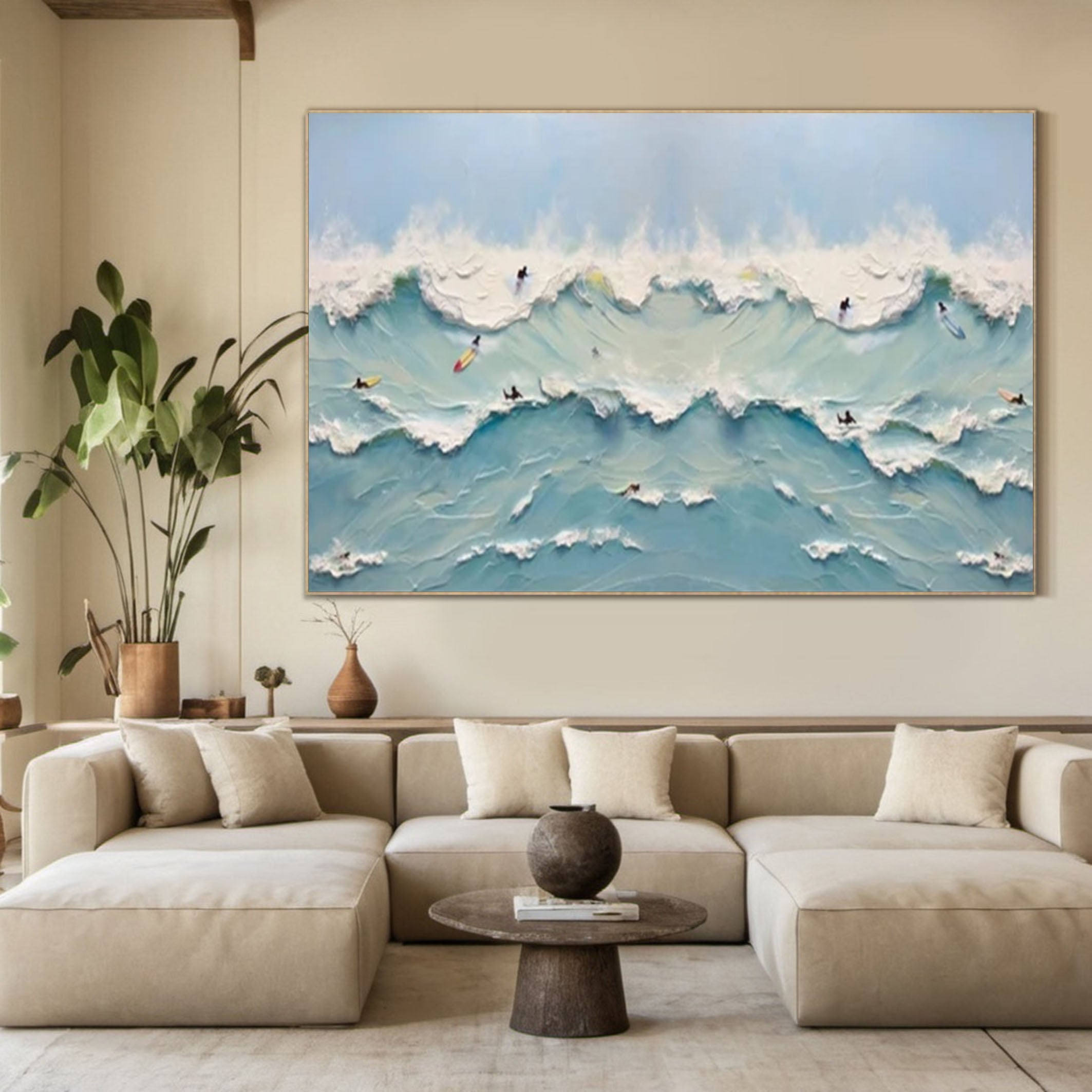 Ocean's Majesty Dynamic Wave Art with Surfers #OS 064