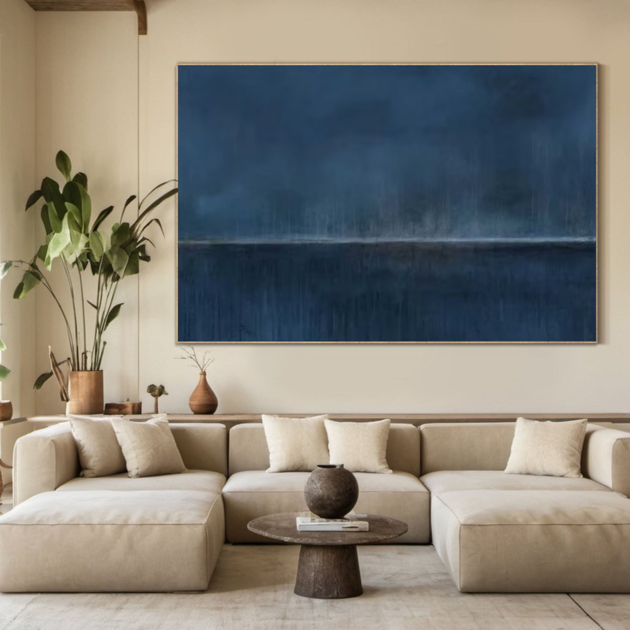 Mystic Depths Large Blue Abstract Canvas Art For Home Decor #AP 060