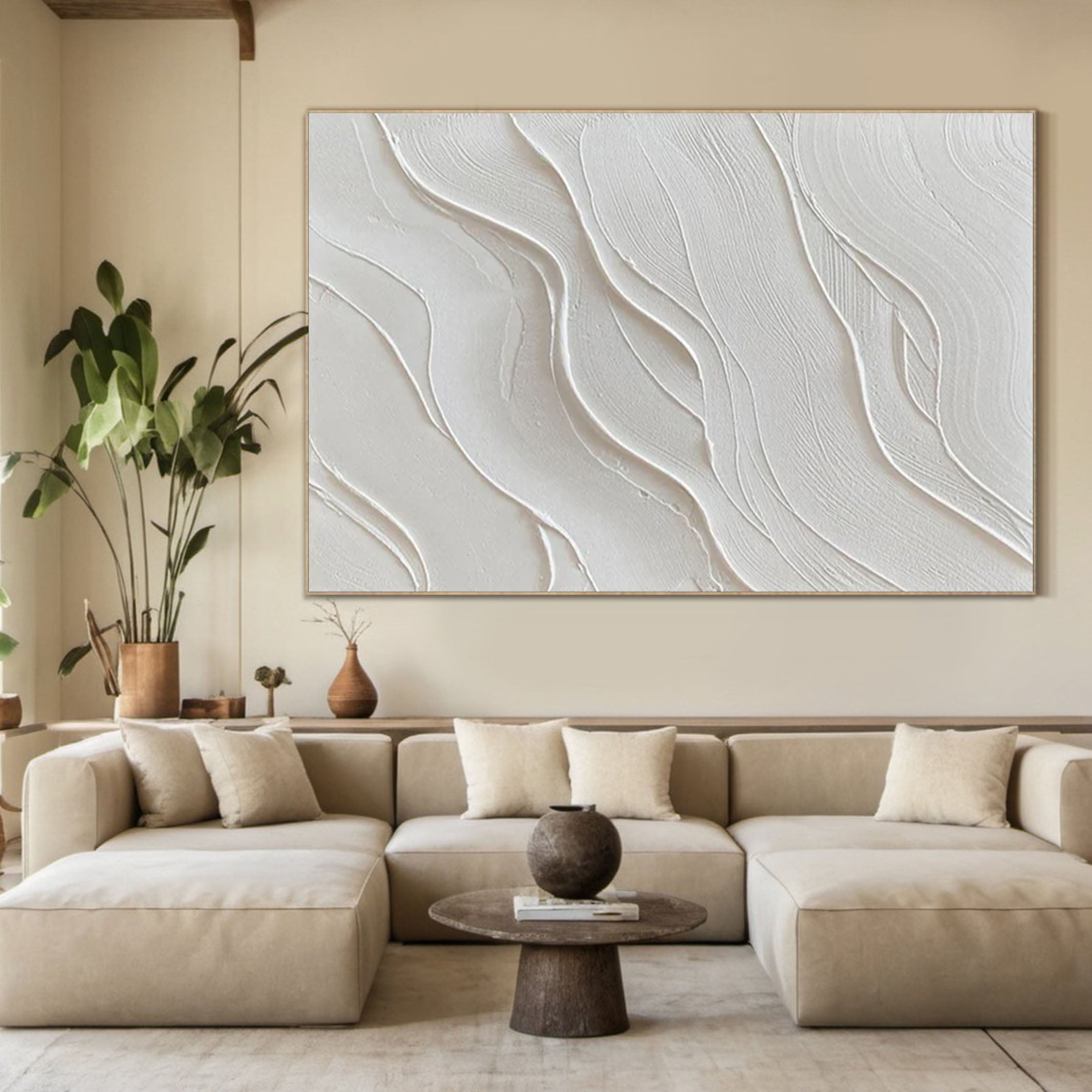 Elegant White Textured Wall Art Minimalist Abstract Canvas for Modern Decor #MMA 160