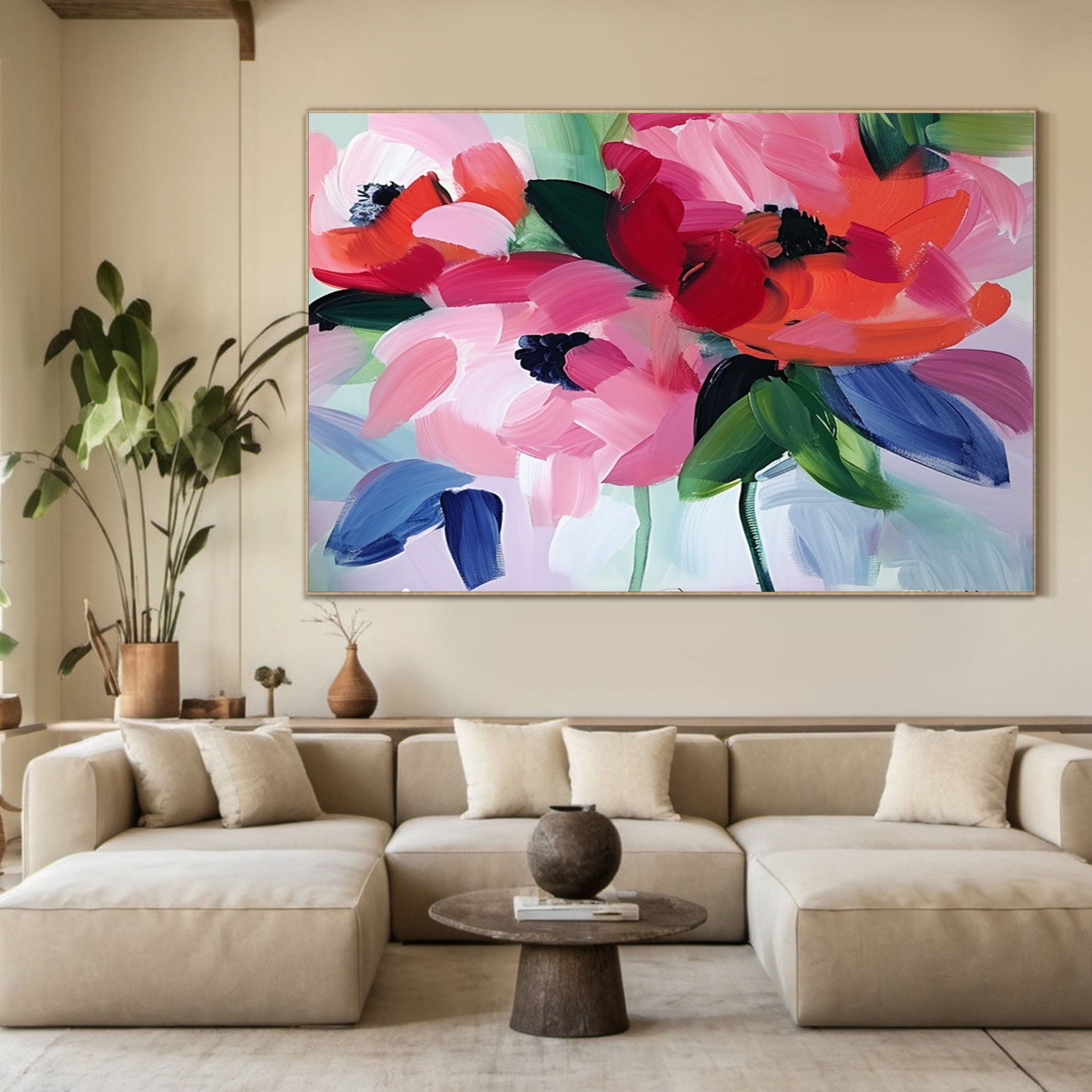 Exotic Bloom Abstract Art Bright Floral Canvas #FT 015