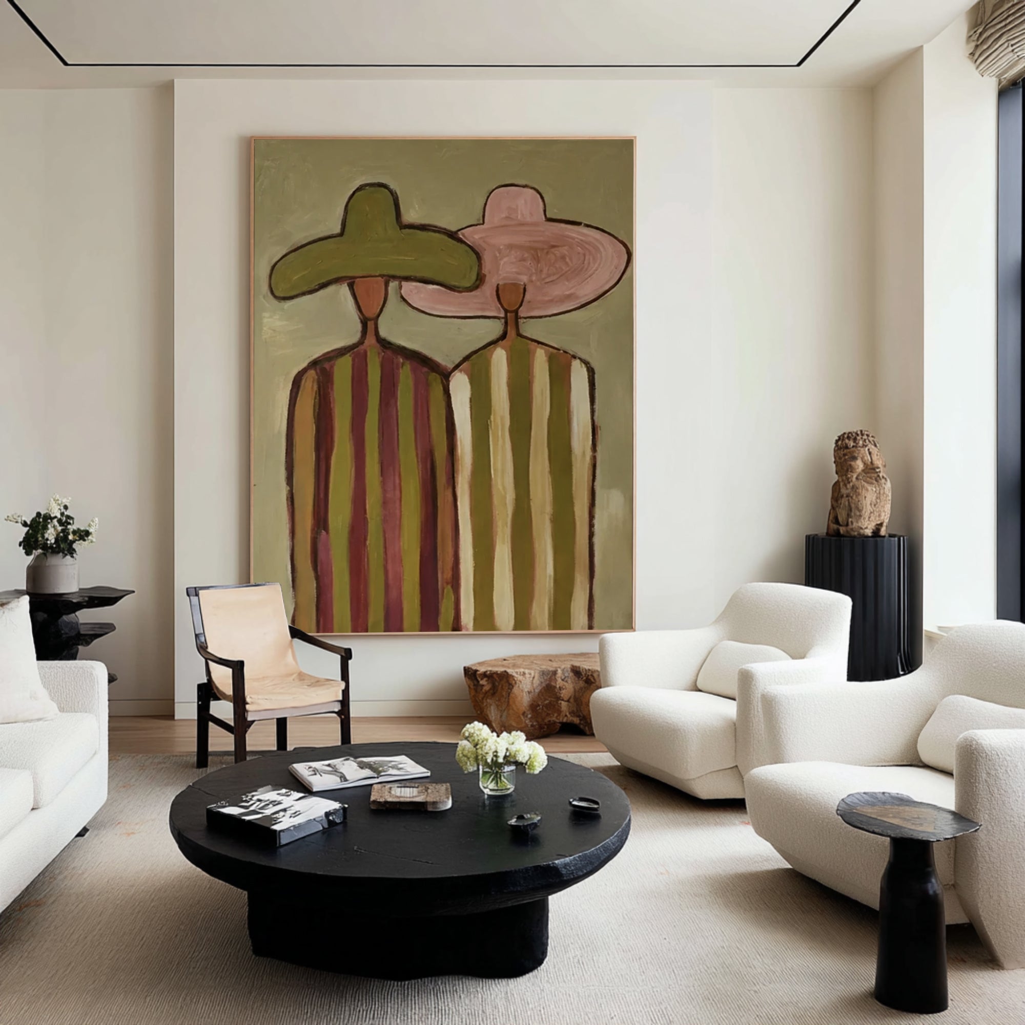 Oversized Minimalist Couple Canvas Art Contemporary Neutral Painting