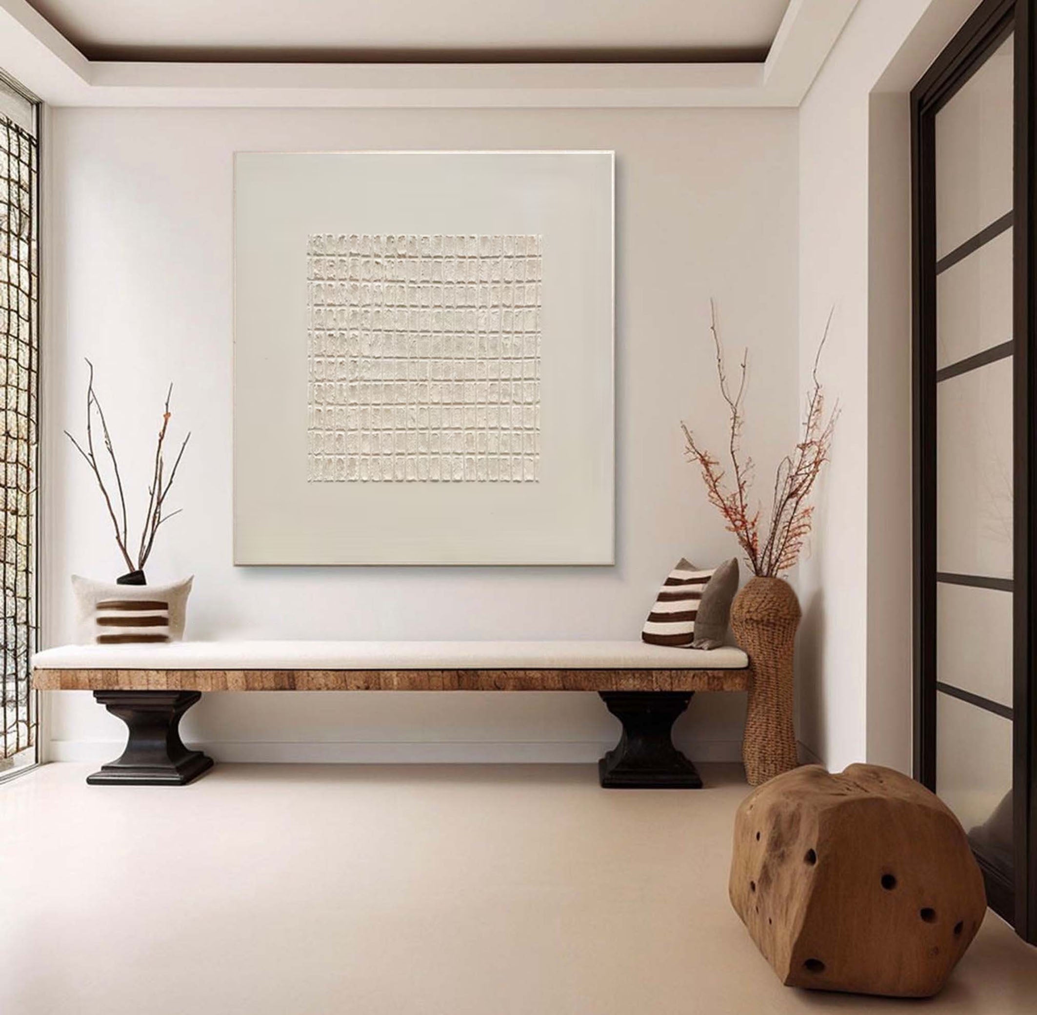 Neutral Toned Wabi Sabi Wall Art Textured Grid Painting #MMA 185