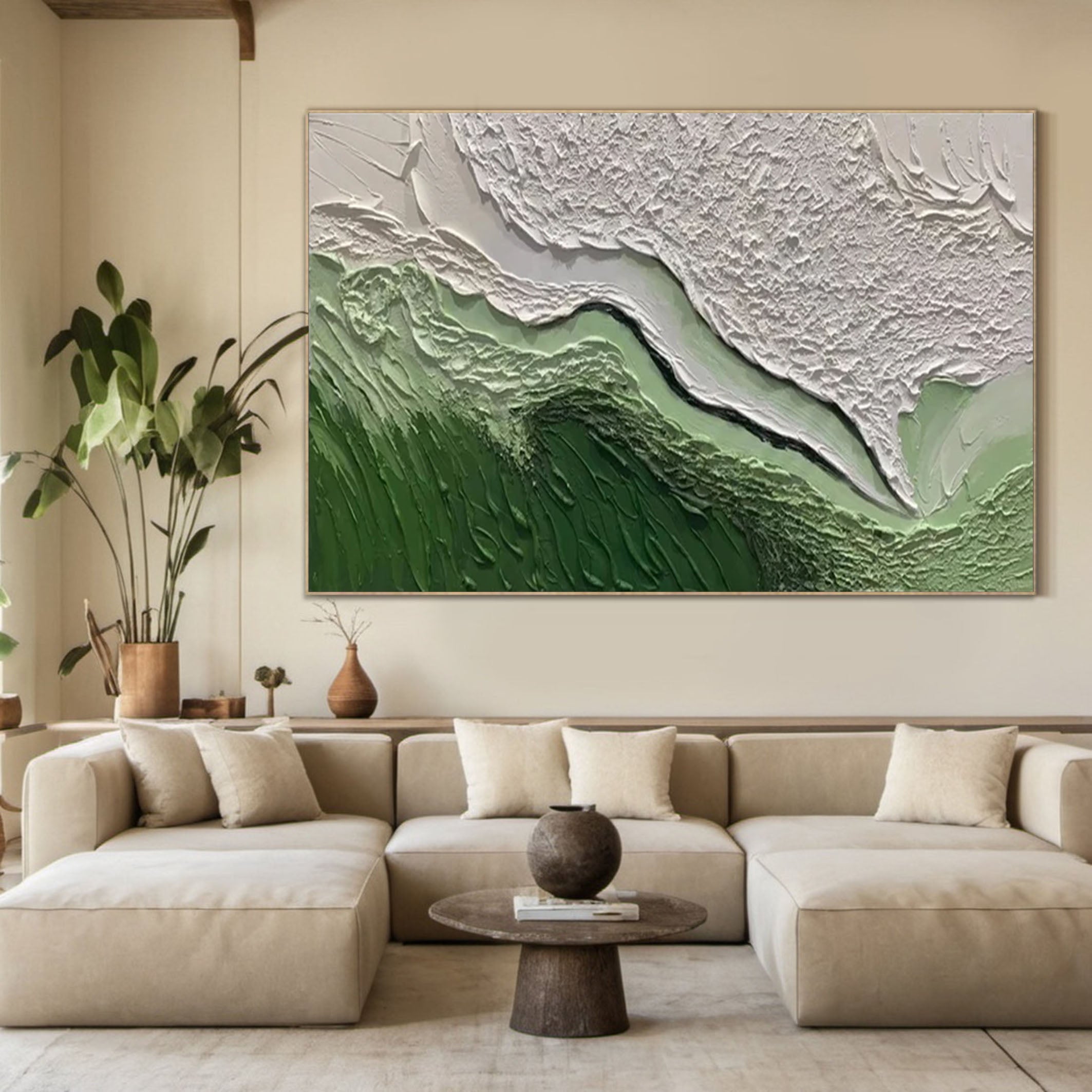 Emerald Peaks Green & White Textured Landscape Artwork #MMA 170