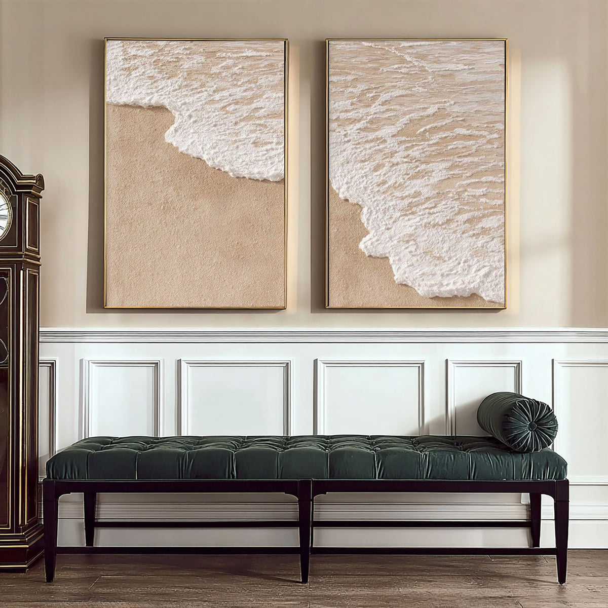 Coastal Forms In Quiet Motion Large Textured Diptych Coastal Wall Art Neutral Abstract Ocean Artwork