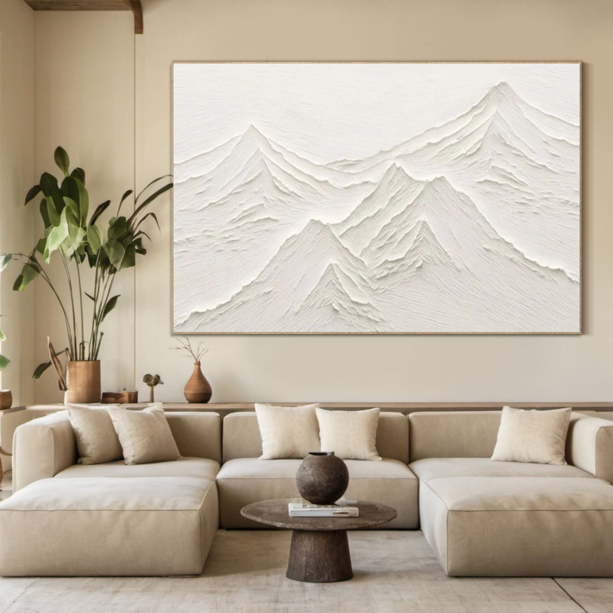 Silent Peaks Textured White Mountain Wall Art #MMA 168