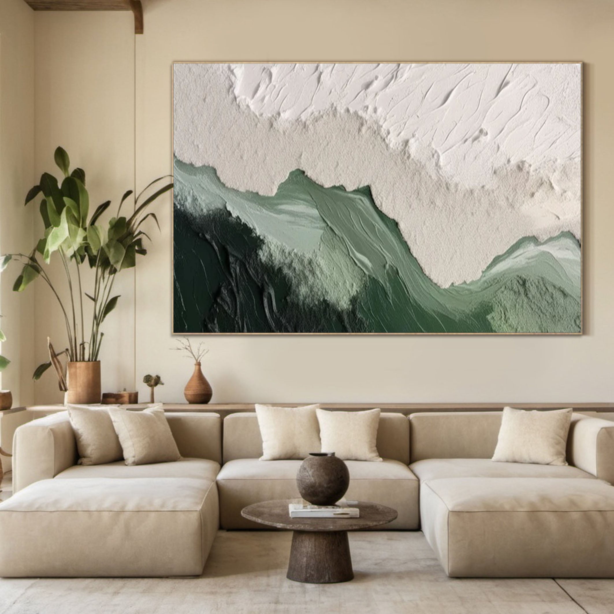 Emerald Peaks Green & White Textured Landscape Artwork #MMA 171