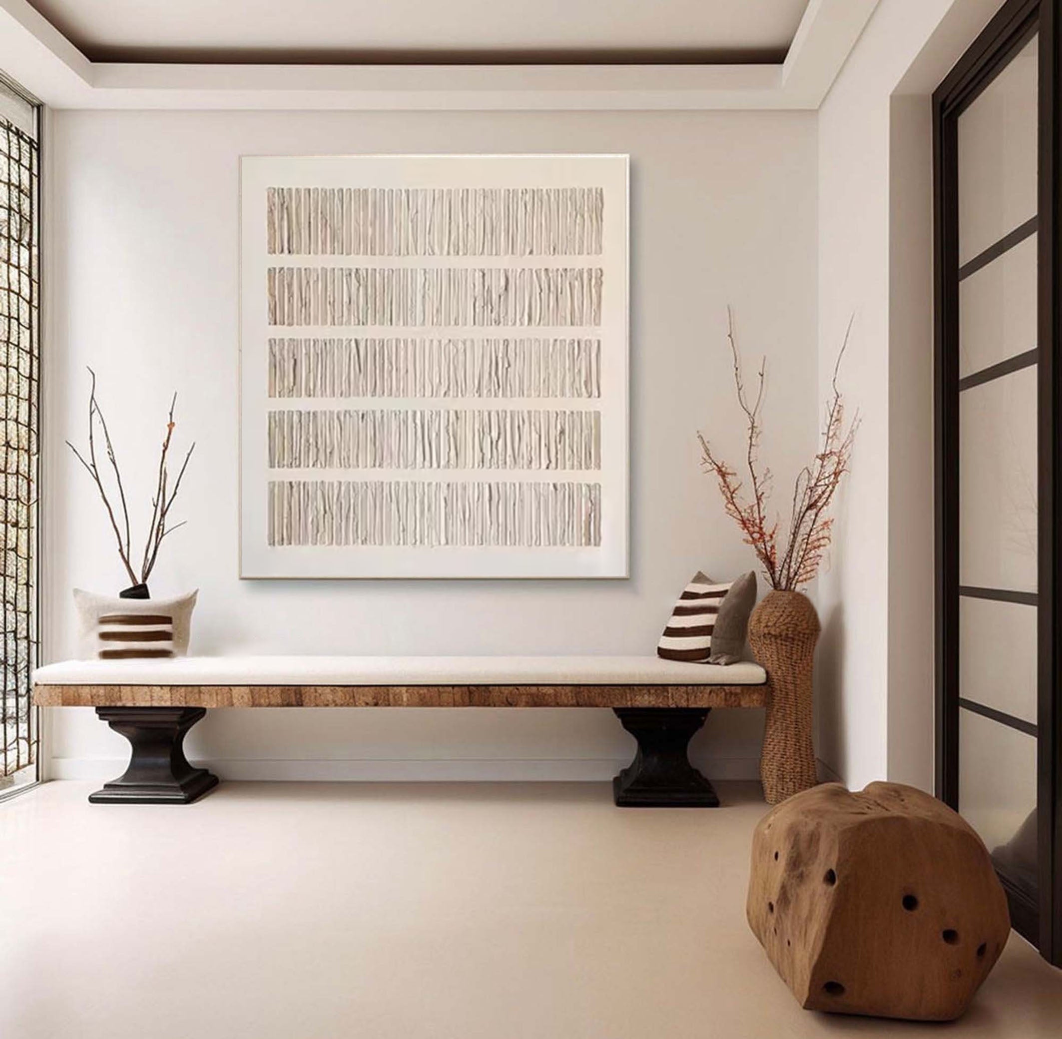 Neutral Toned Wabi Sabi Wall Art Textured Lines Painting #MMA 184