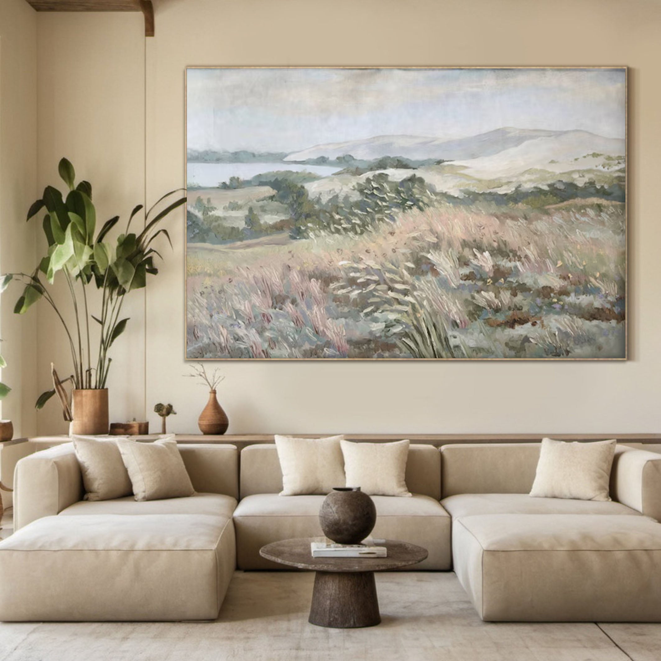 Serene Hills Pastoral Landscape Painting with Rolling Hills #AP 059