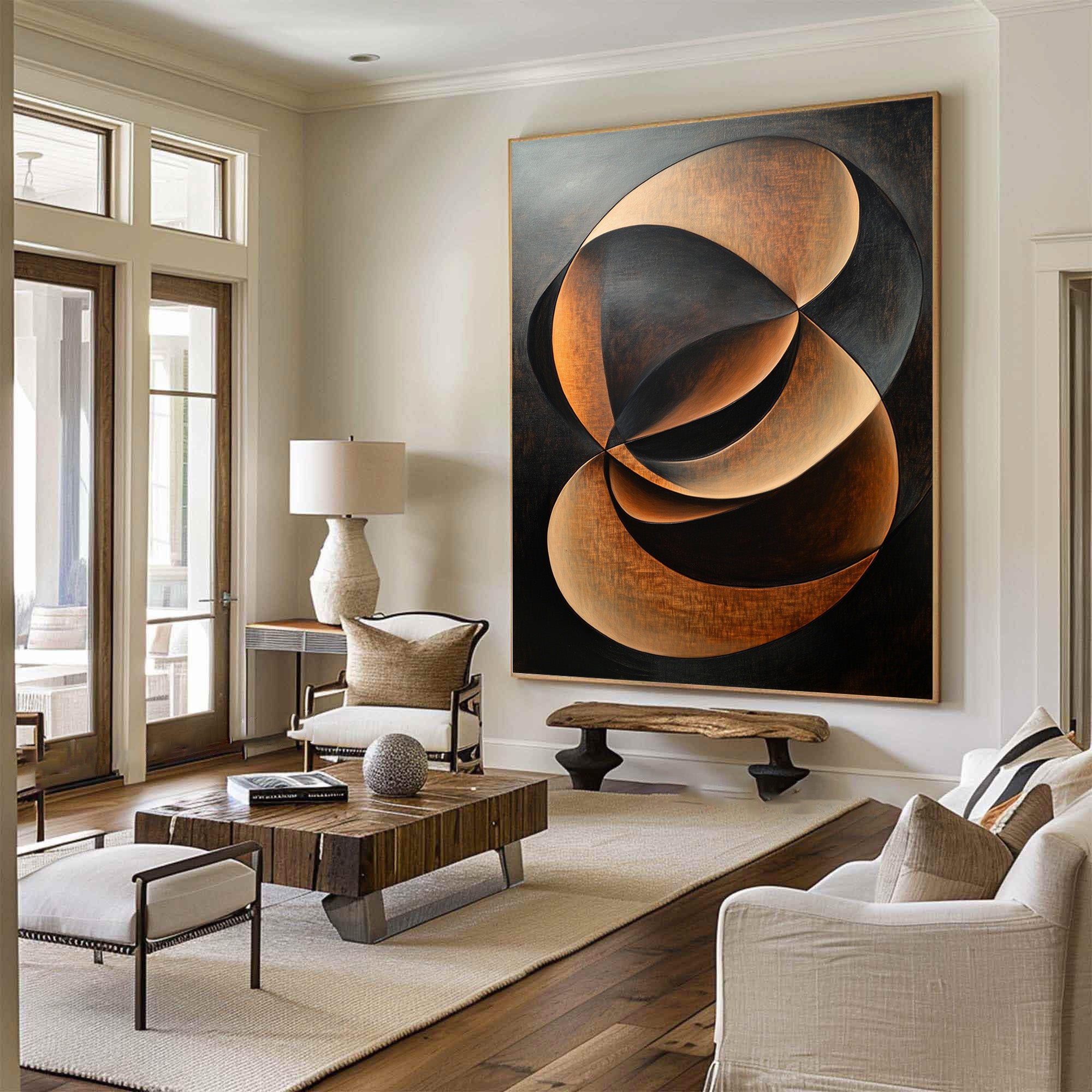 Black and Bronze Abstract Art Elegant Organic Shapes #AG 096