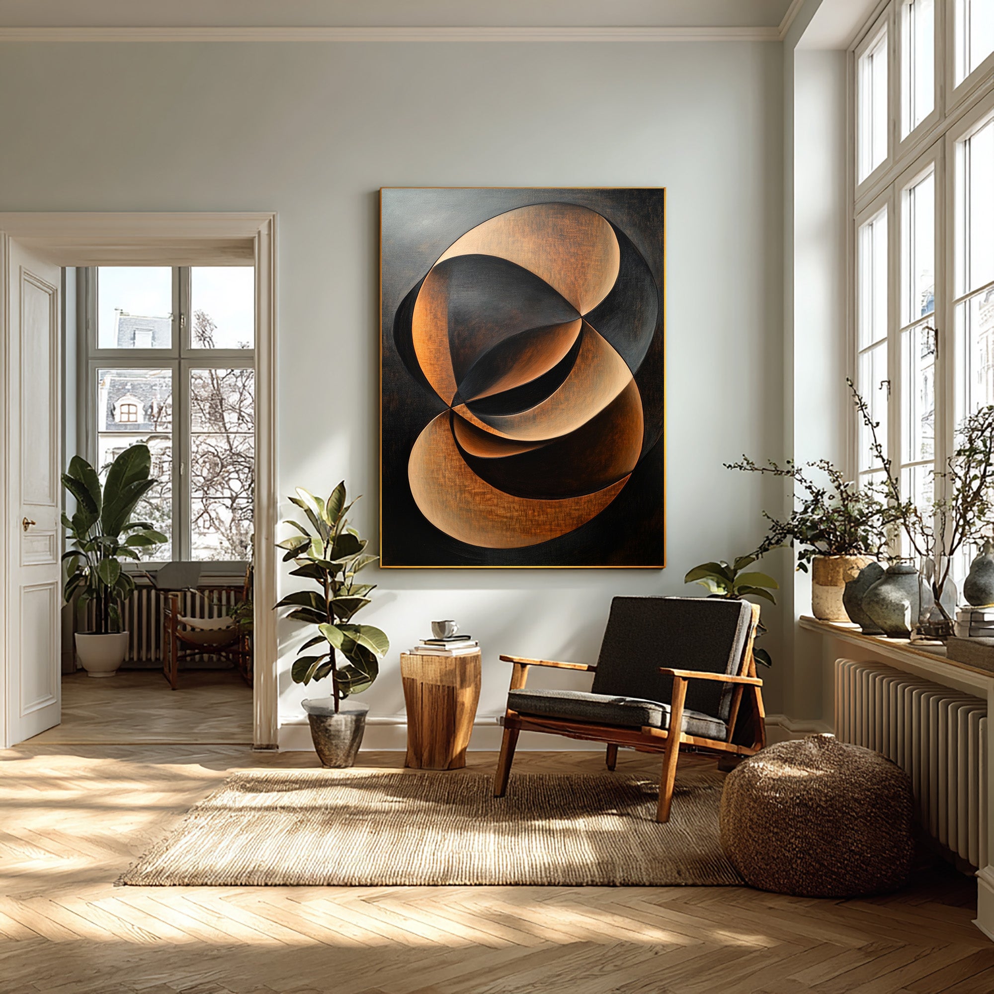 Black and Bronze Abstract Art Elegant Organic Shapes #AG 096