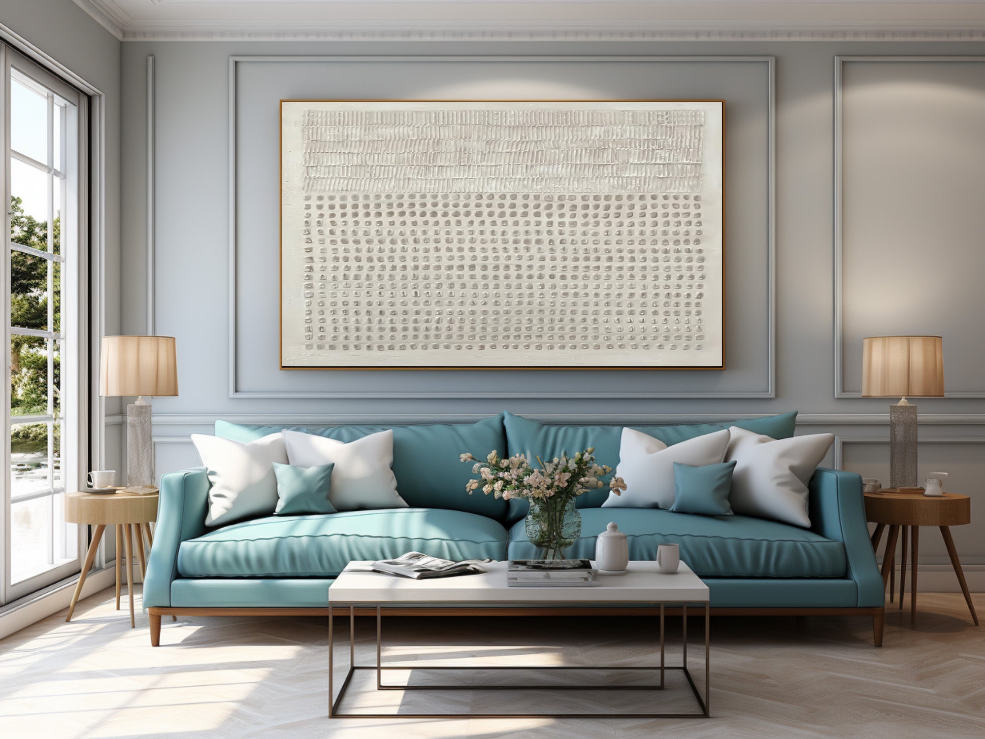 Large Textured White Wall Art - Contemporary Abstract #AG 031