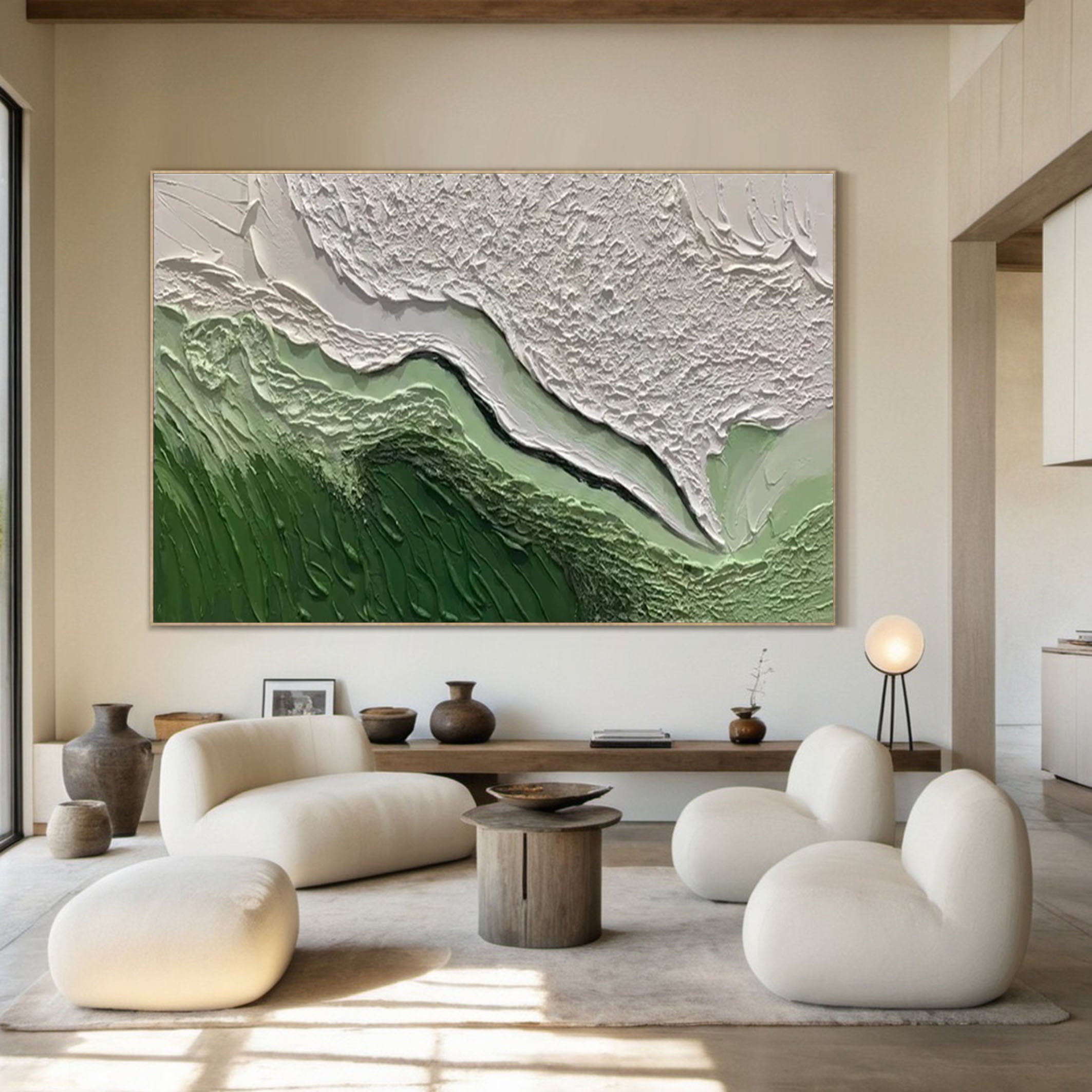 Emerald Peaks Green & White Textured Landscape Artwork #MMA 170