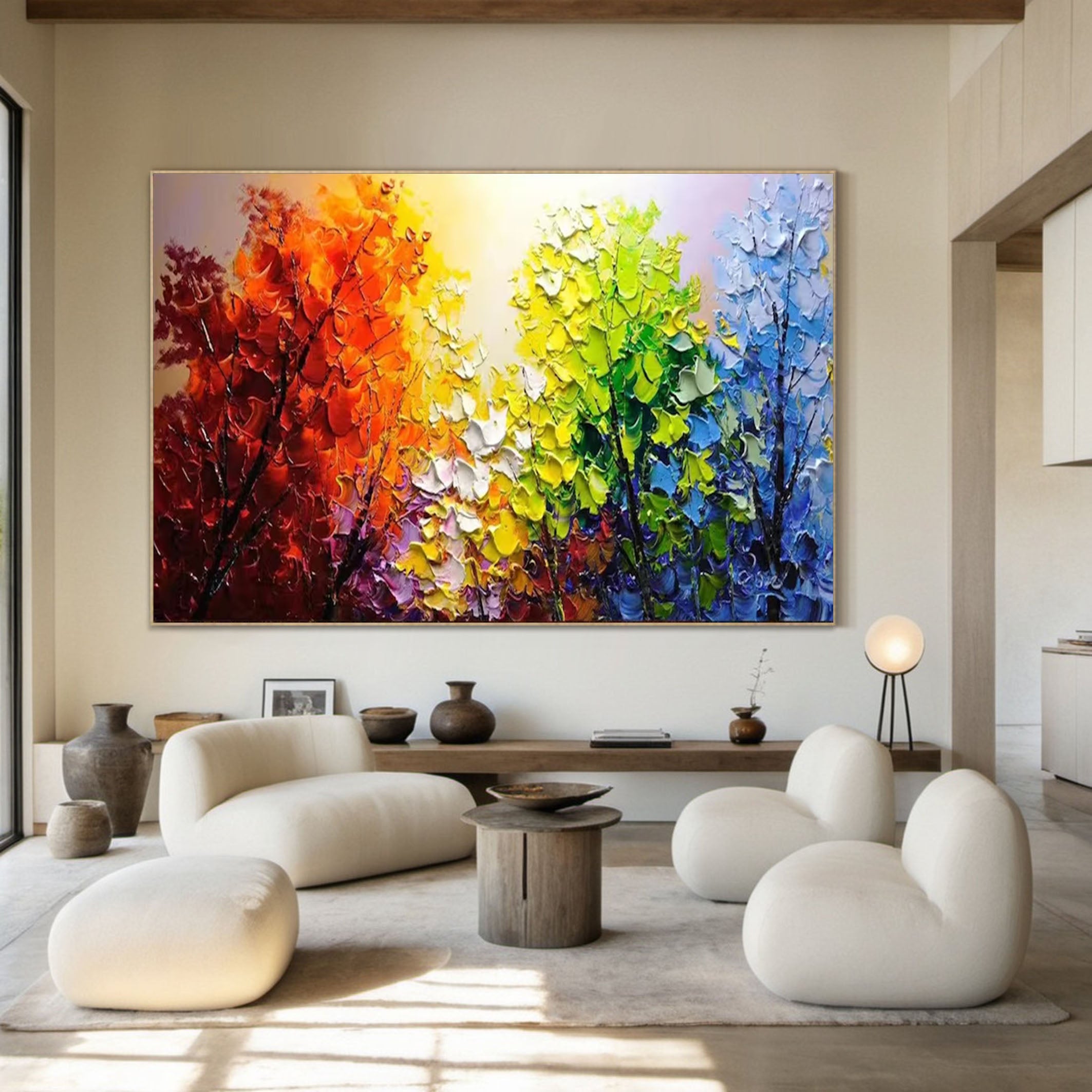 Autumn Hues Canvas Large Textured Colorful Wall Art of Seasonal Forest #FT 047