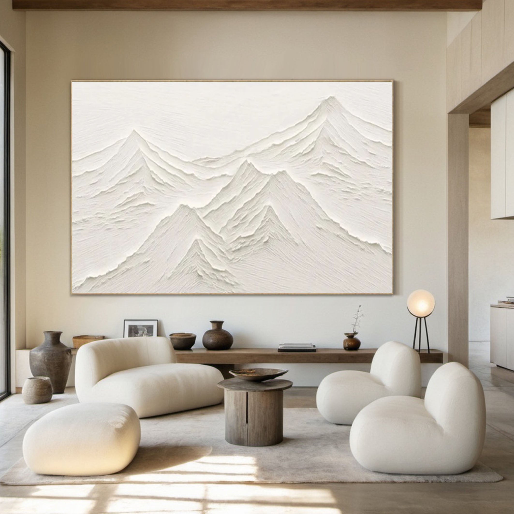 Silent Peaks Textured White Mountain Wall Art #MMA 168