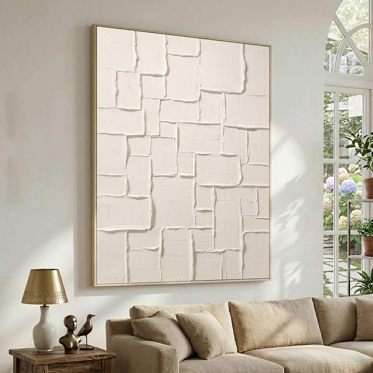 Large Architectural Block Relief Wall Art Ivory White Textured Abstract Painting Contemporary Interior Decor