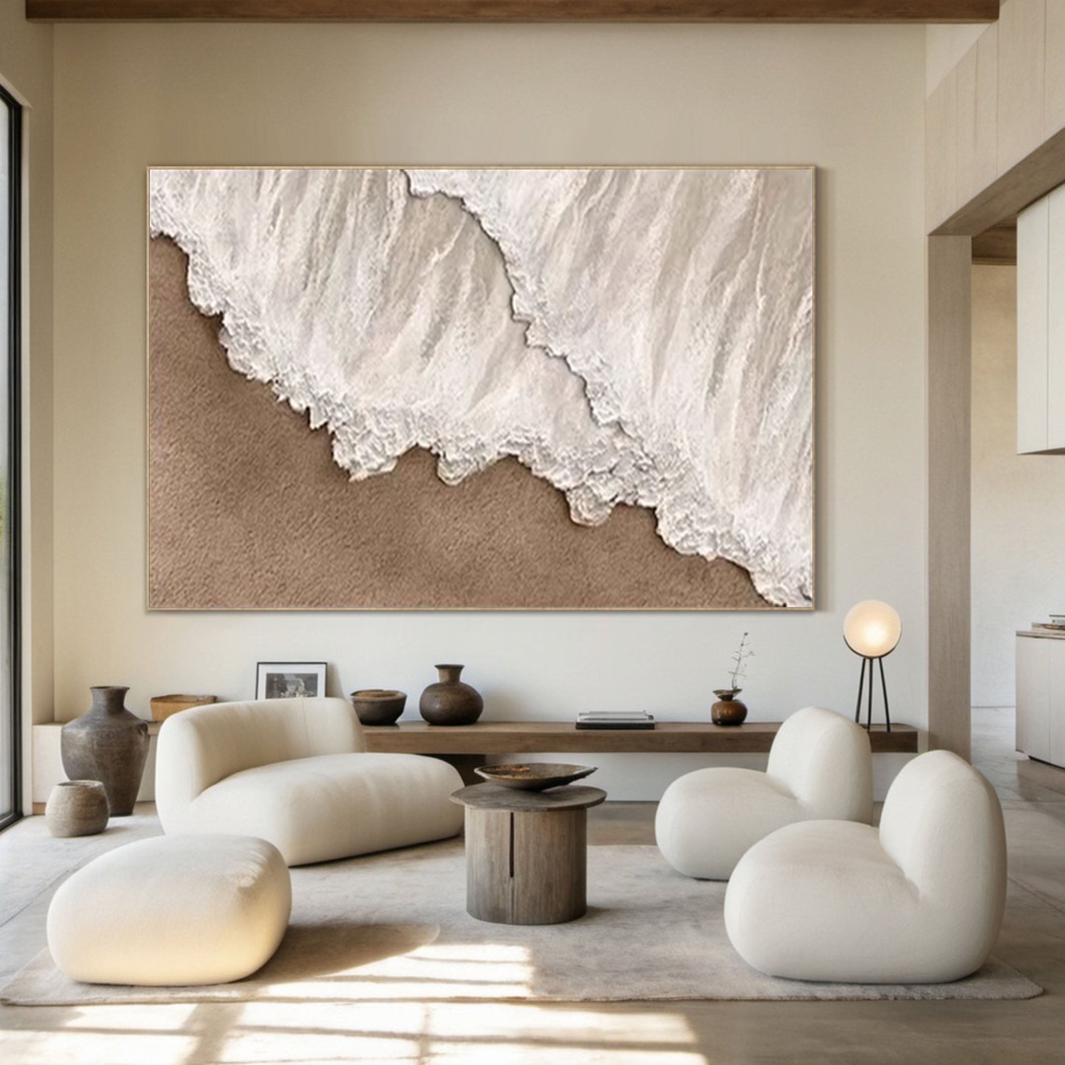 Ocean Whisper Beige Textured Wave Art on Canvas #OS 060