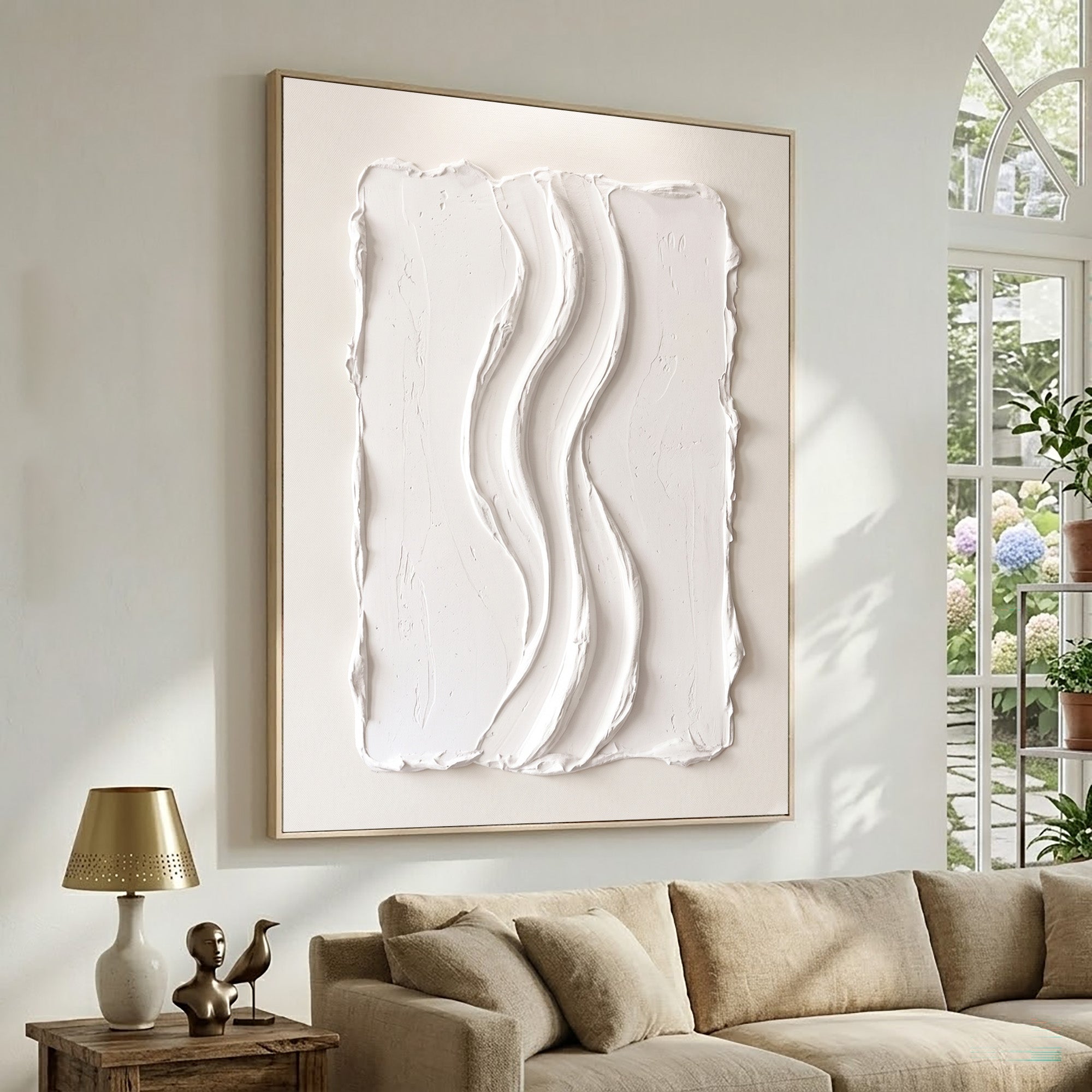 Large Abstract White Wall Art Textured Oil Painting Organic Sculpture Minimalist Neutral Modern Luxury Home Decor