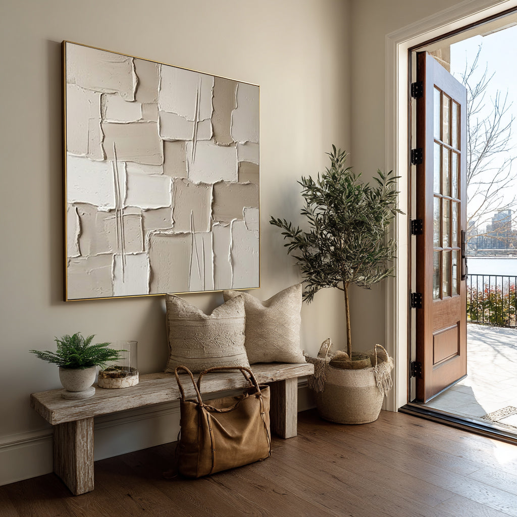Large Plaster Mosaic Wall Art Neutral Textured Relief Painting