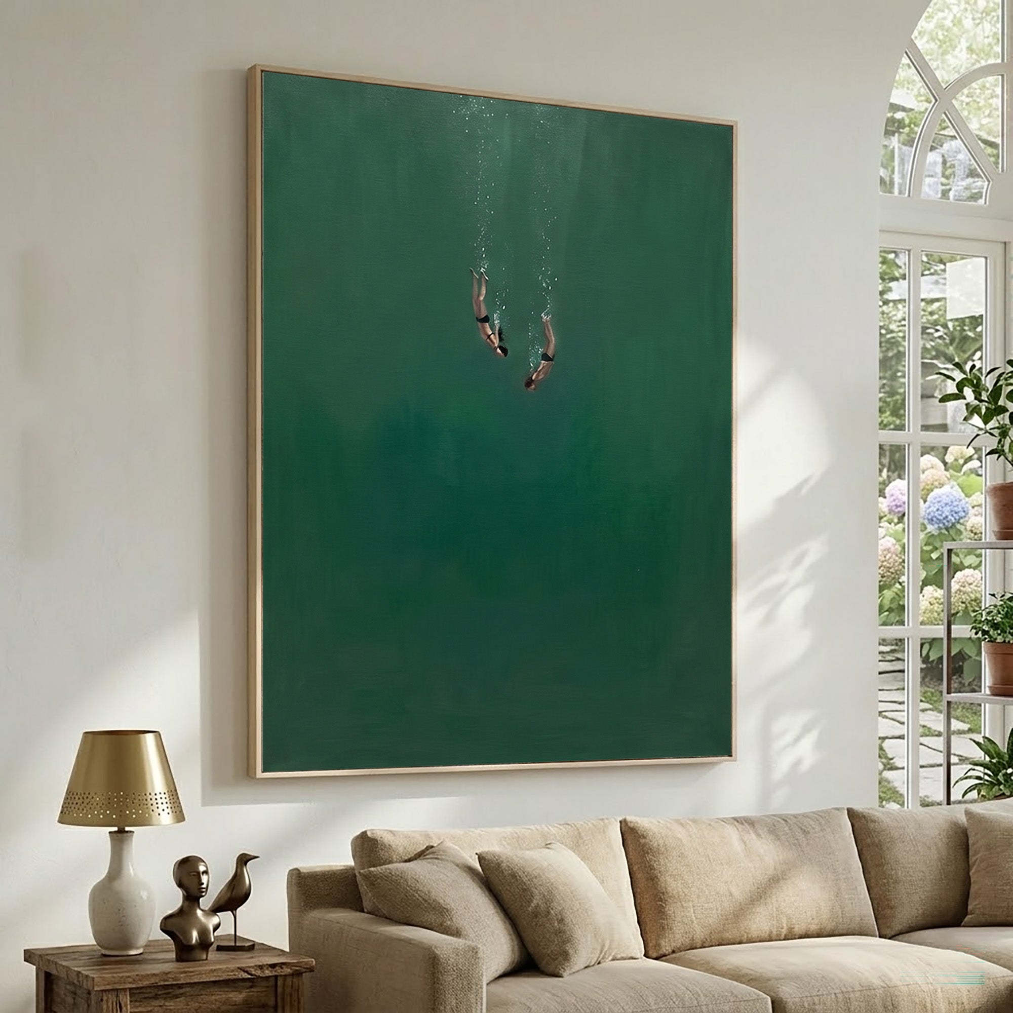Large Contemporary Ocean Wall Art Minimalist Underwater Divers Oil Painting
