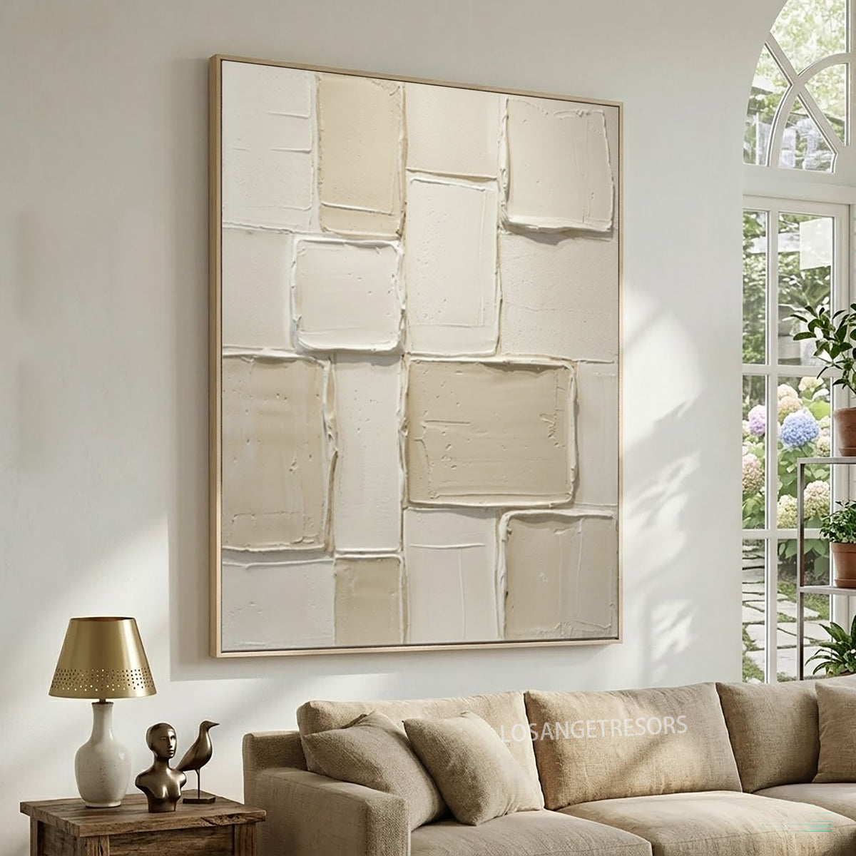 Large Architectural Minimalist Textured Wall Art Ivory Cream Abstract Oil Painting Contemporary Luxury Interior Decor