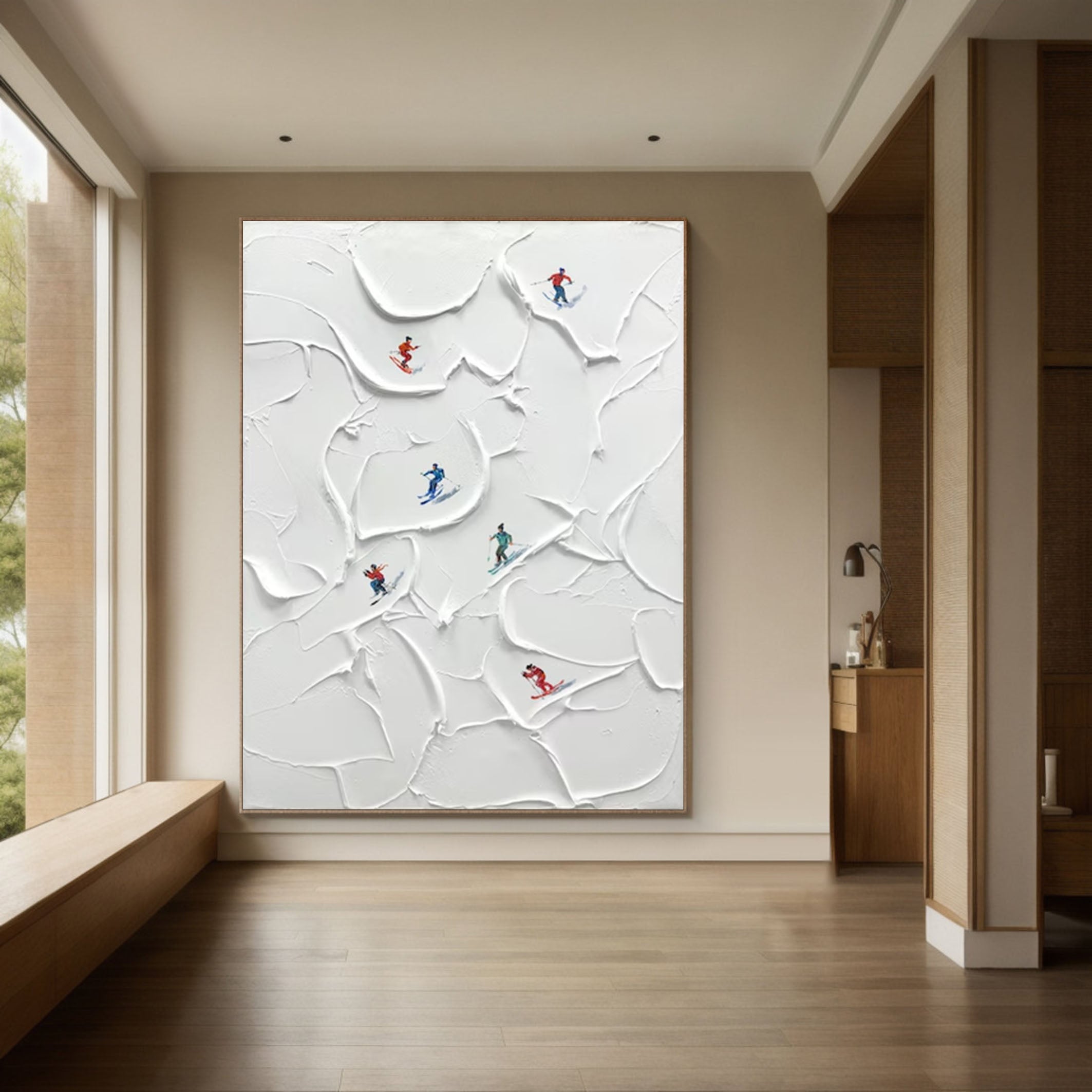 Winter Skiing Scene Wall Art Textured Canvas for Modern Home Decor #ASP 011