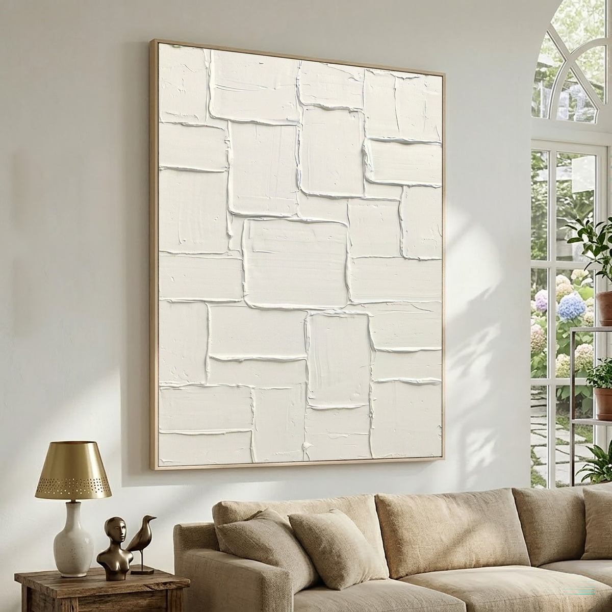Large White Textured Abstract Wall Art Modern Painting Minimalist Neutral Luxury Home Decor