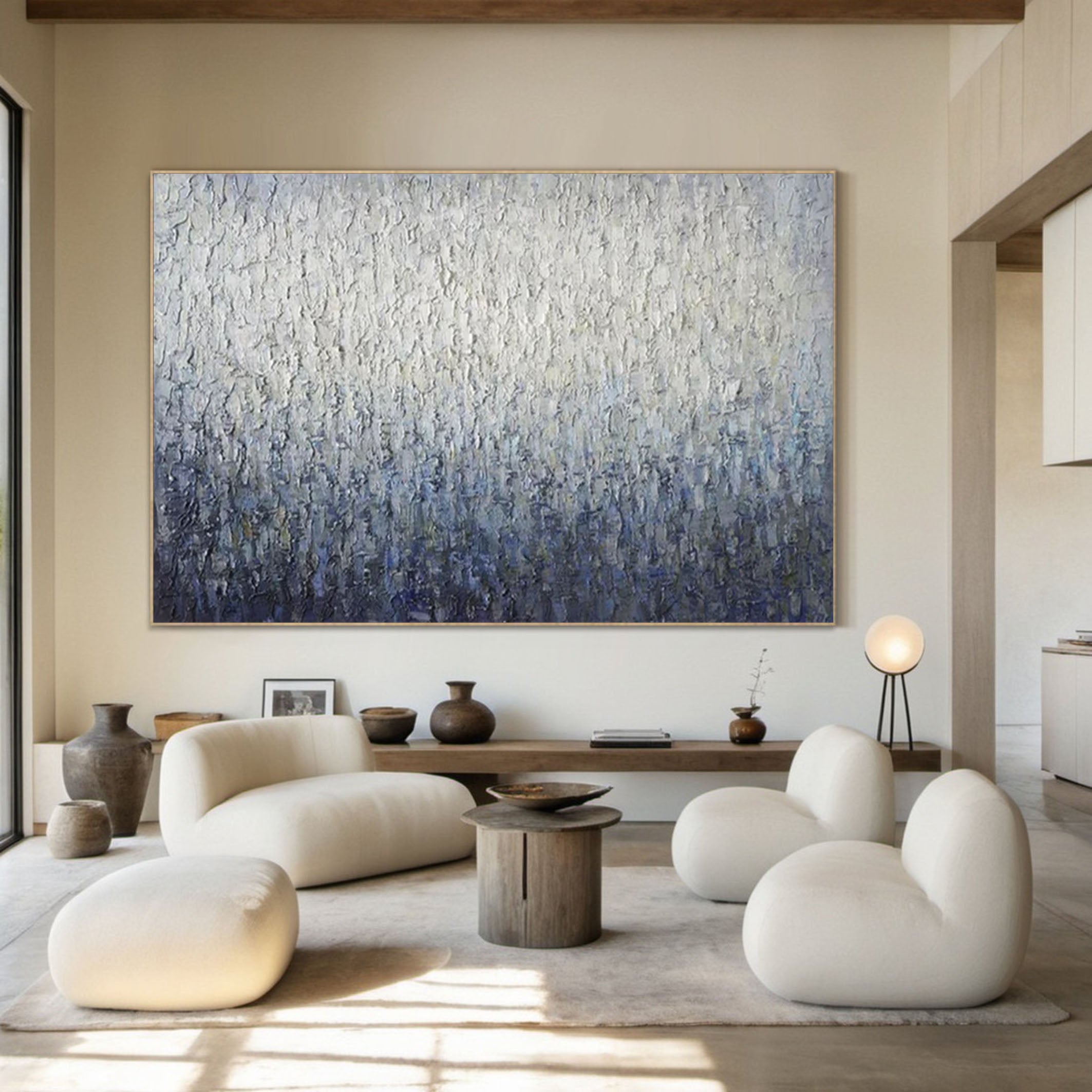Abstract Blue Textured Art Serene Grey Canvas for Contemporary Homes #AP 052