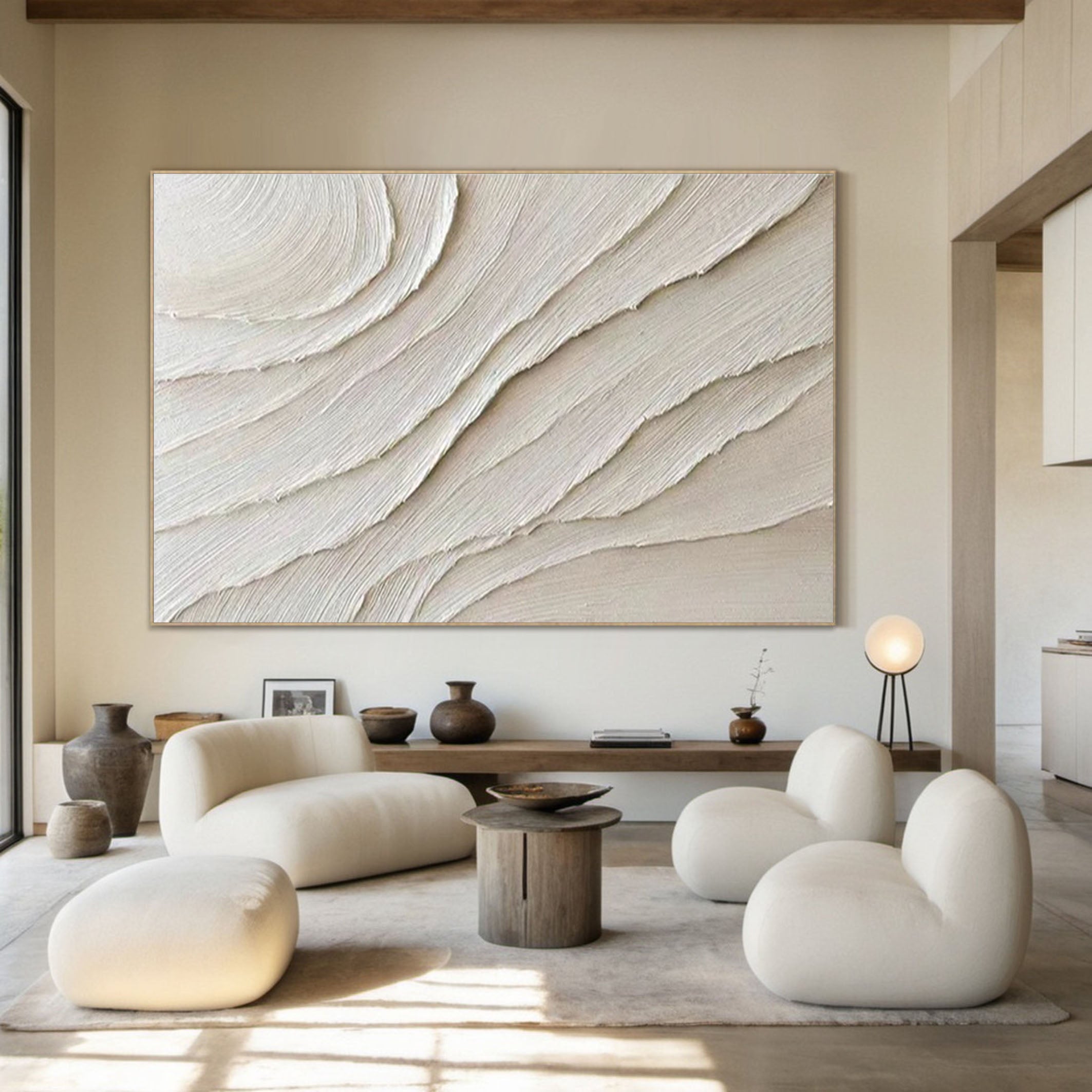 Subtle Waves White Textured Abstract Wall Art #OS 065