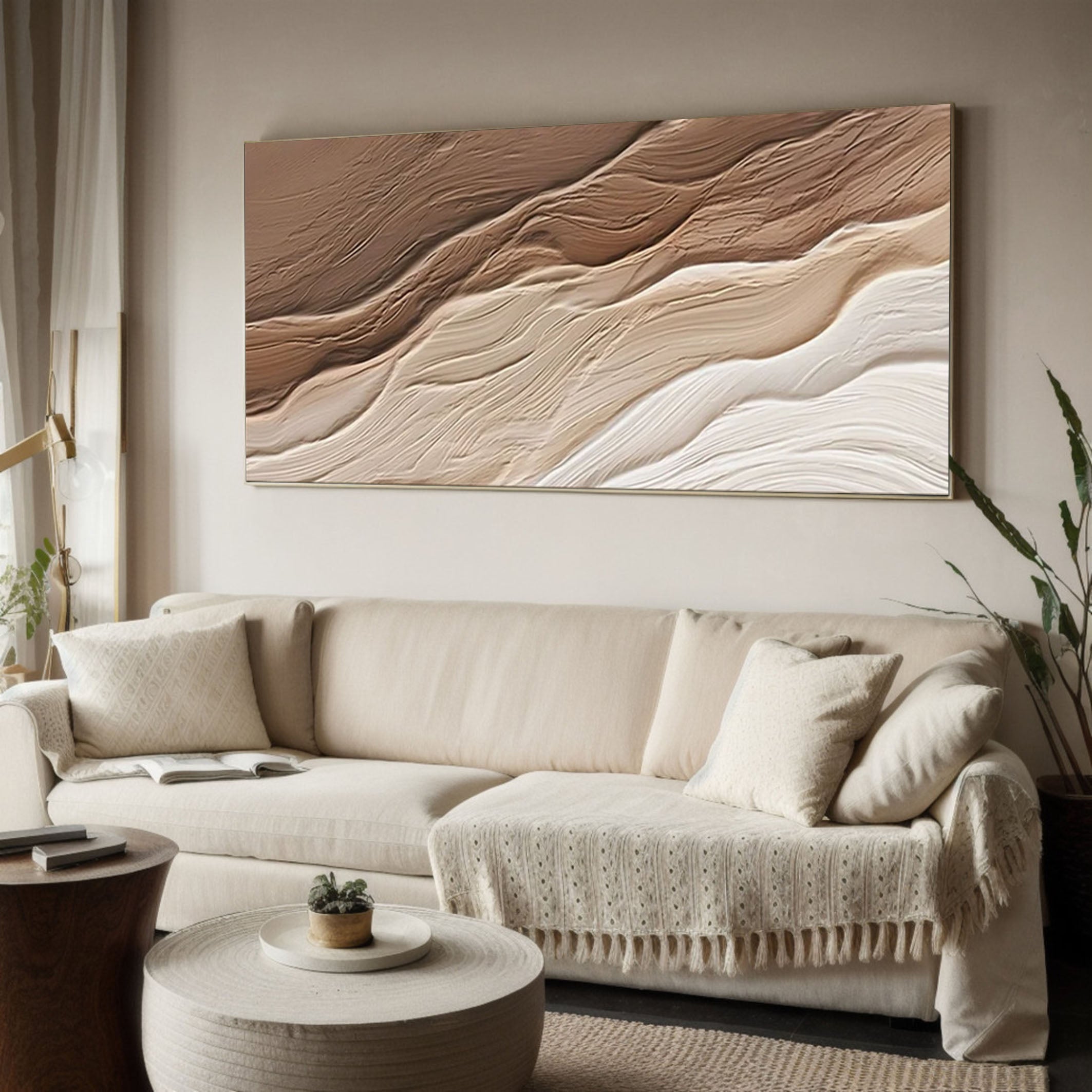 Ocean Whisper Beige Textured Wave Art on Canvas #OS 061