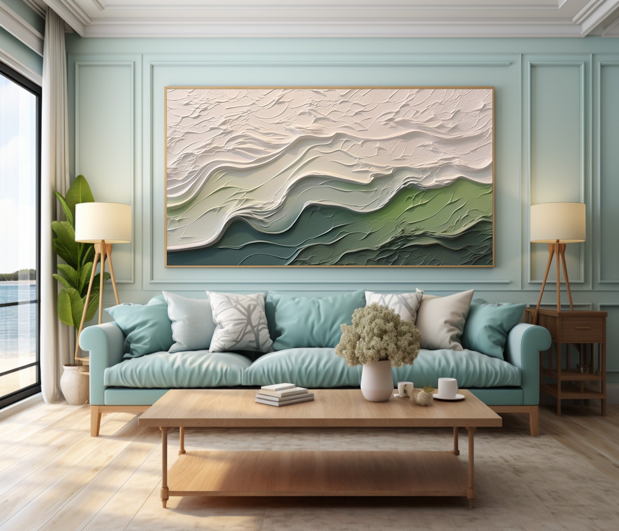 Textured Abstract Landscape Green and White 3D Art #AG 094