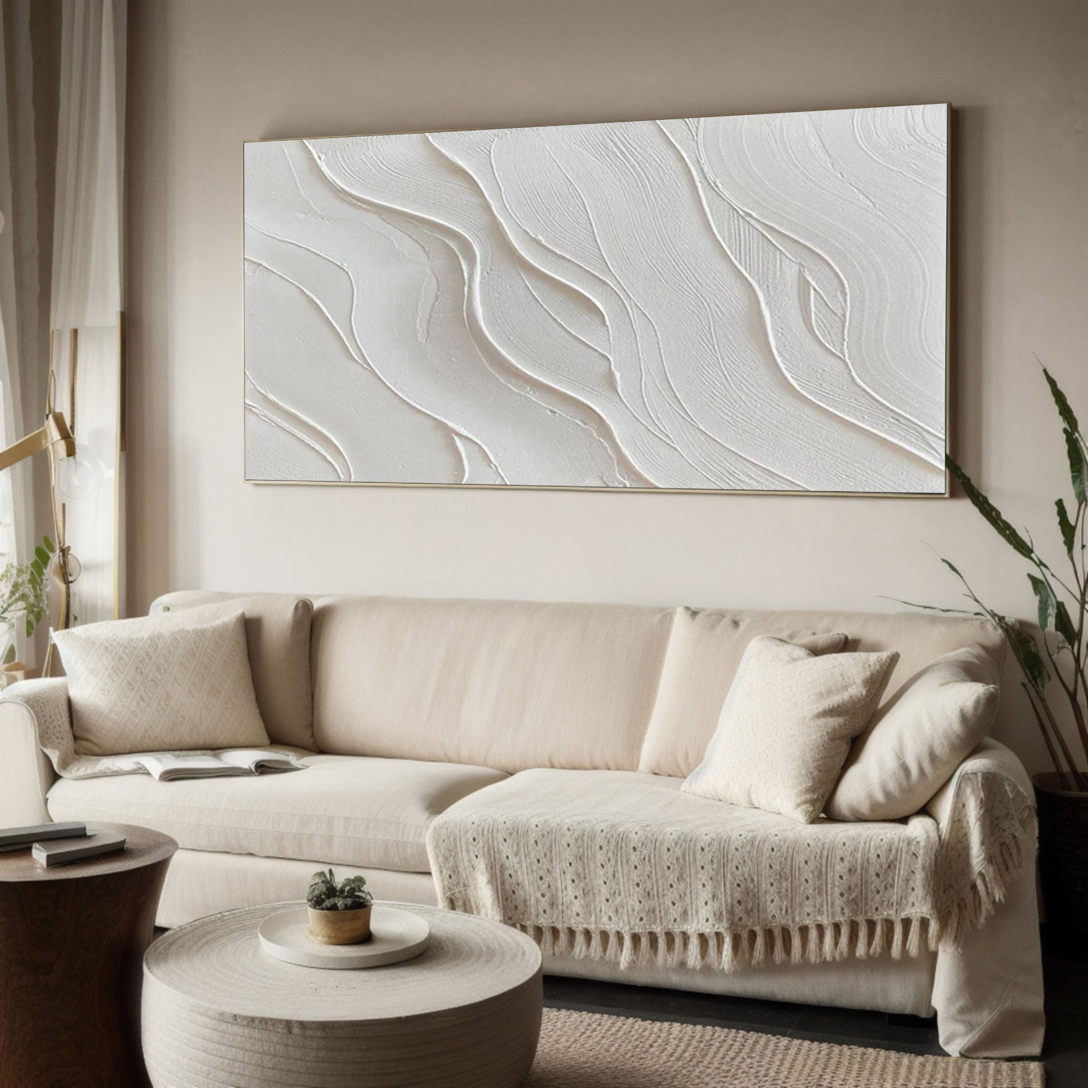 Elegant White Textured Wall Art Minimalist Abstract Canvas for Modern Decor #MMA 160