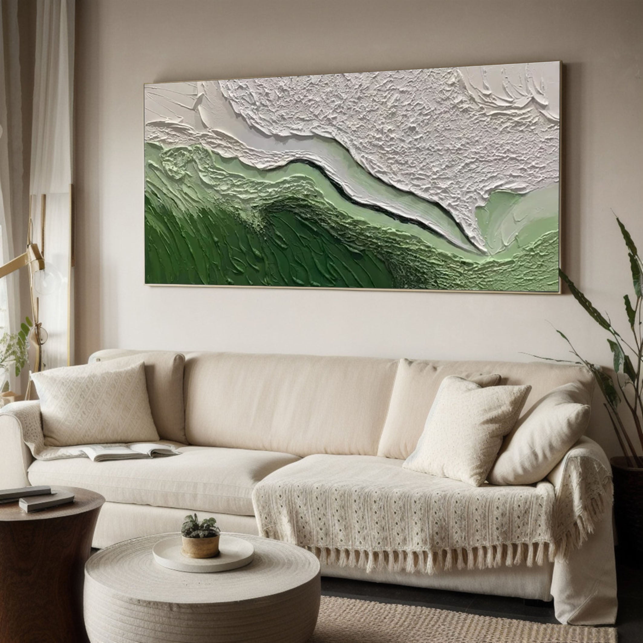 Emerald Peaks Green & White Textured Landscape Artwork #MMA 170