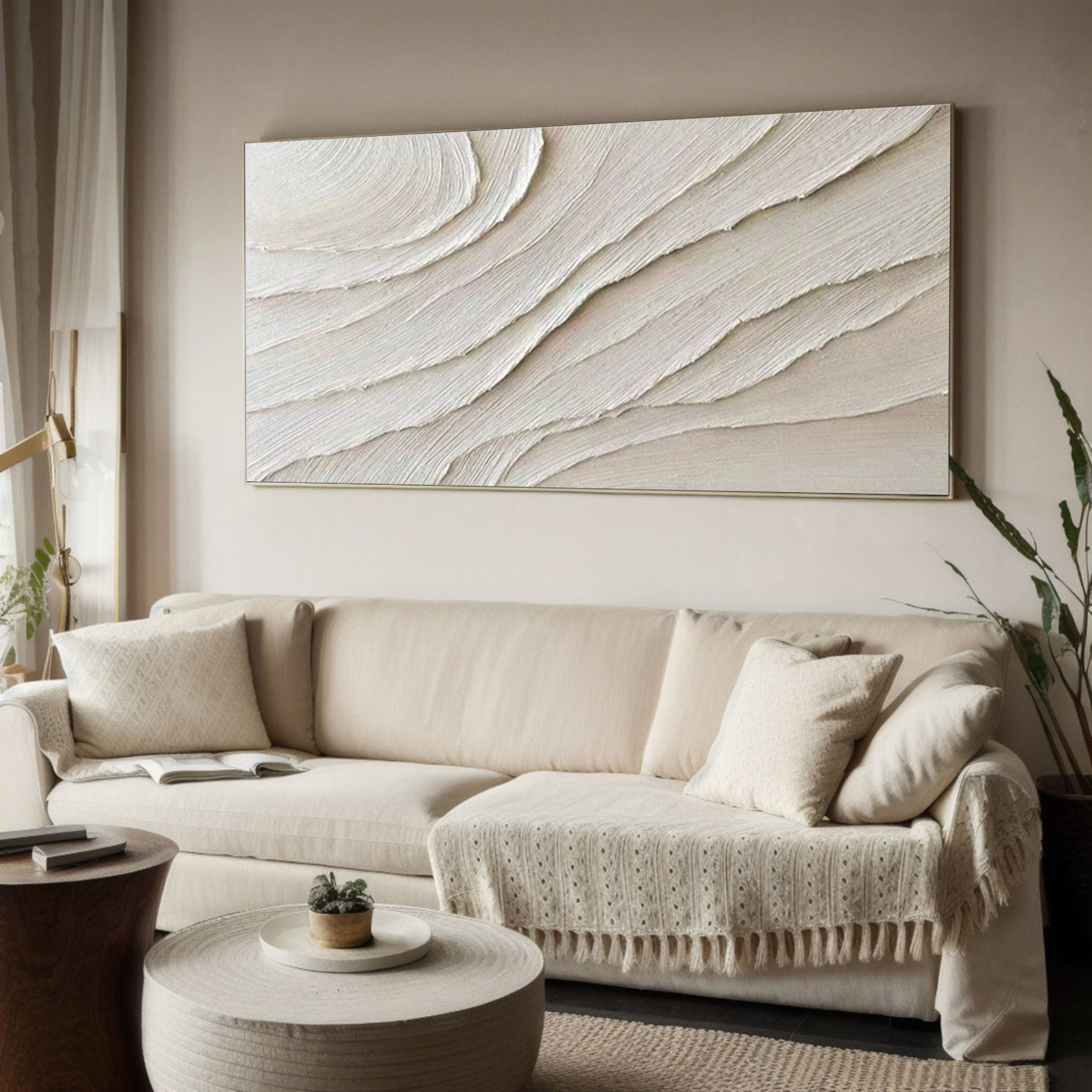 Subtle Waves White Textured Abstract Wall Art #OS 065