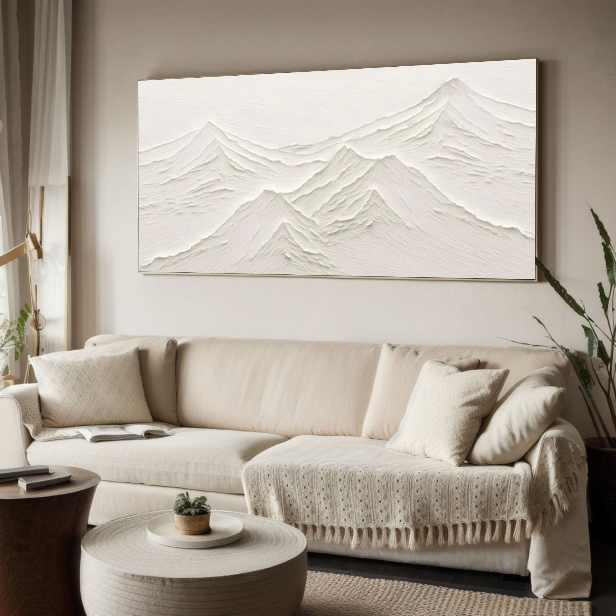 Silent Peaks Textured White Mountain Wall Art #MMA 168